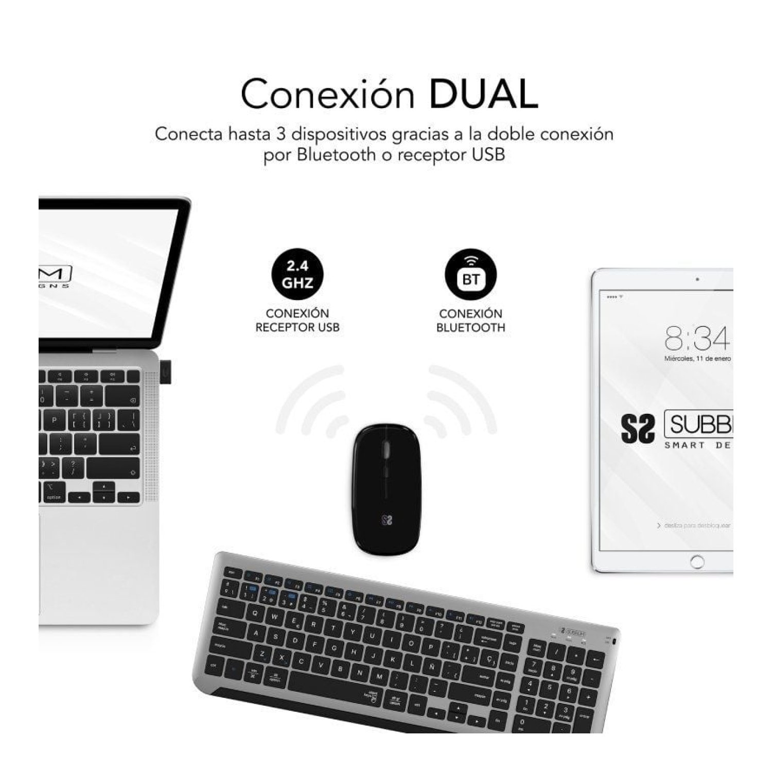 Subblim Combo Dual Prestige · Teclado y Ratón Inalámbrico · Extendido