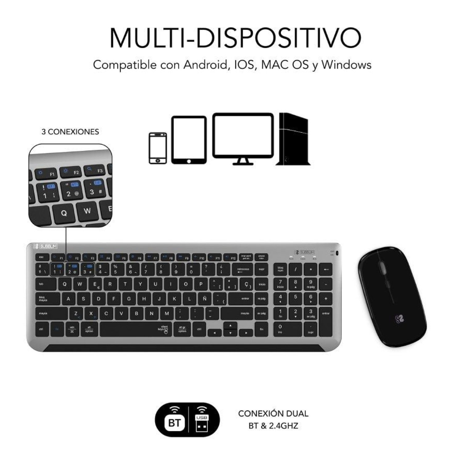 Subblim Combo Dual Prestige · Teclado y Ratón Inalámbrico · Extendido