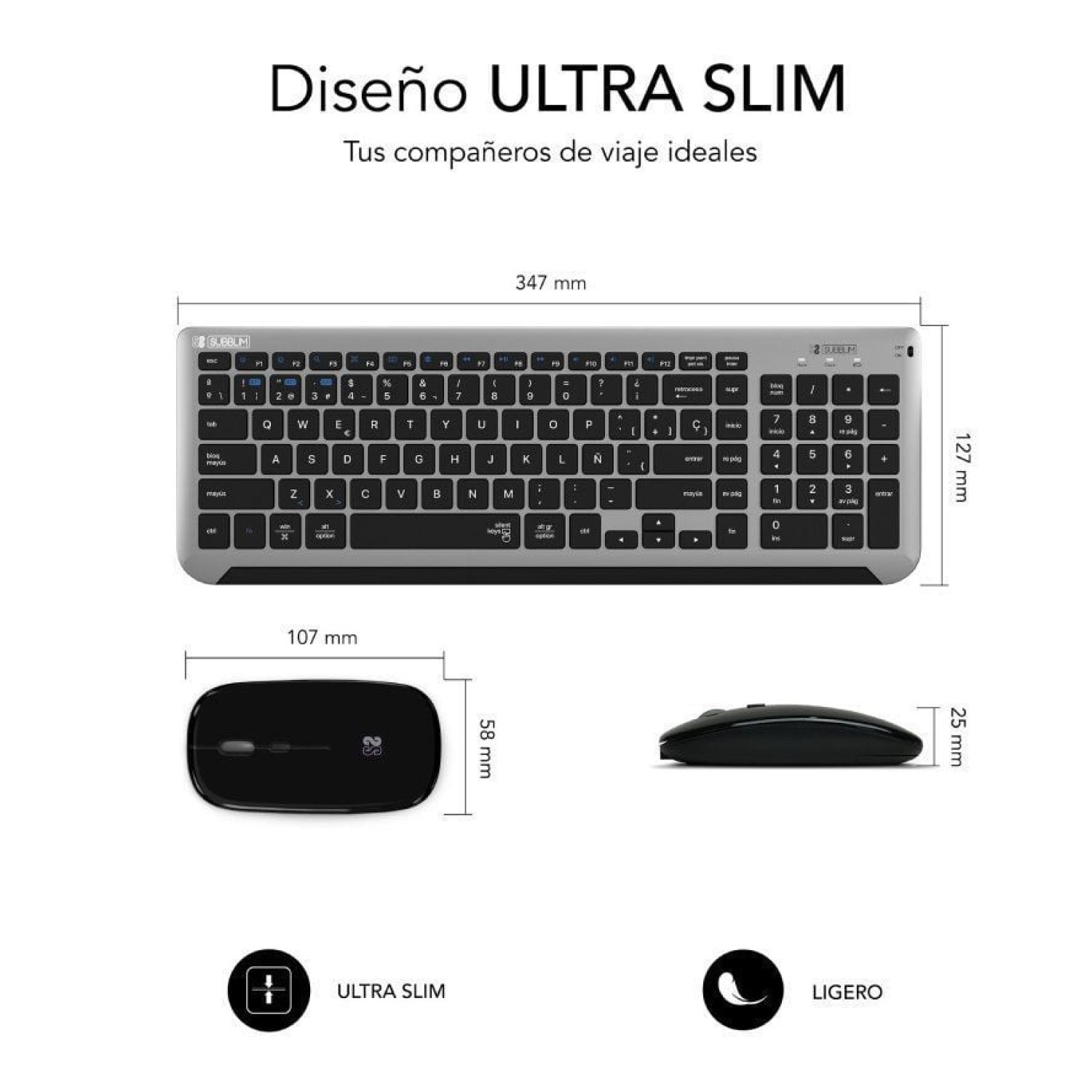 Subblim Combo Dual Prestige · Teclado y Ratón Inalámbrico · Extendido