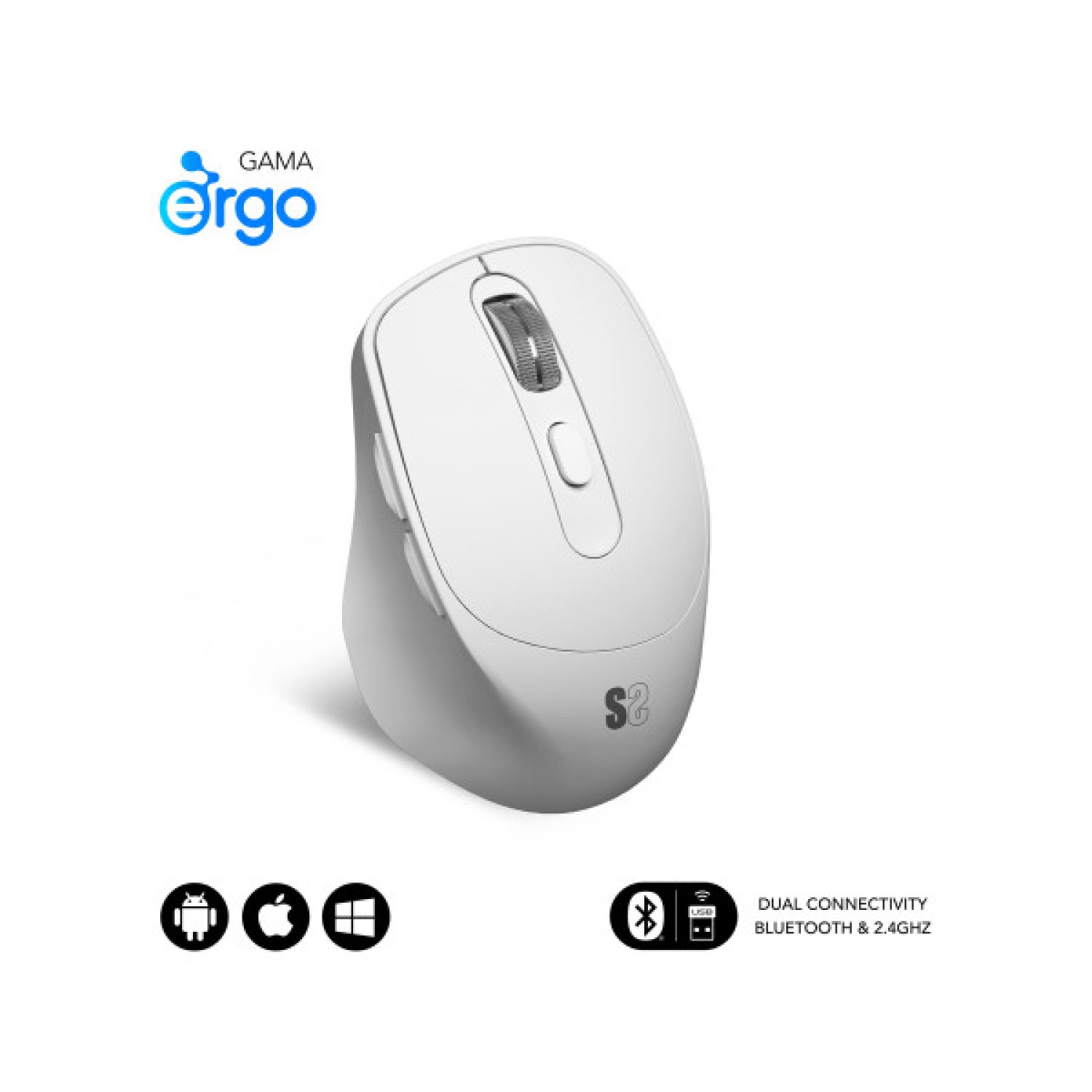 Subblim Comfort Ergo · Ratón Ergonómico Inalámbrico · 2400 DPI · Batería Recargable · Blanco