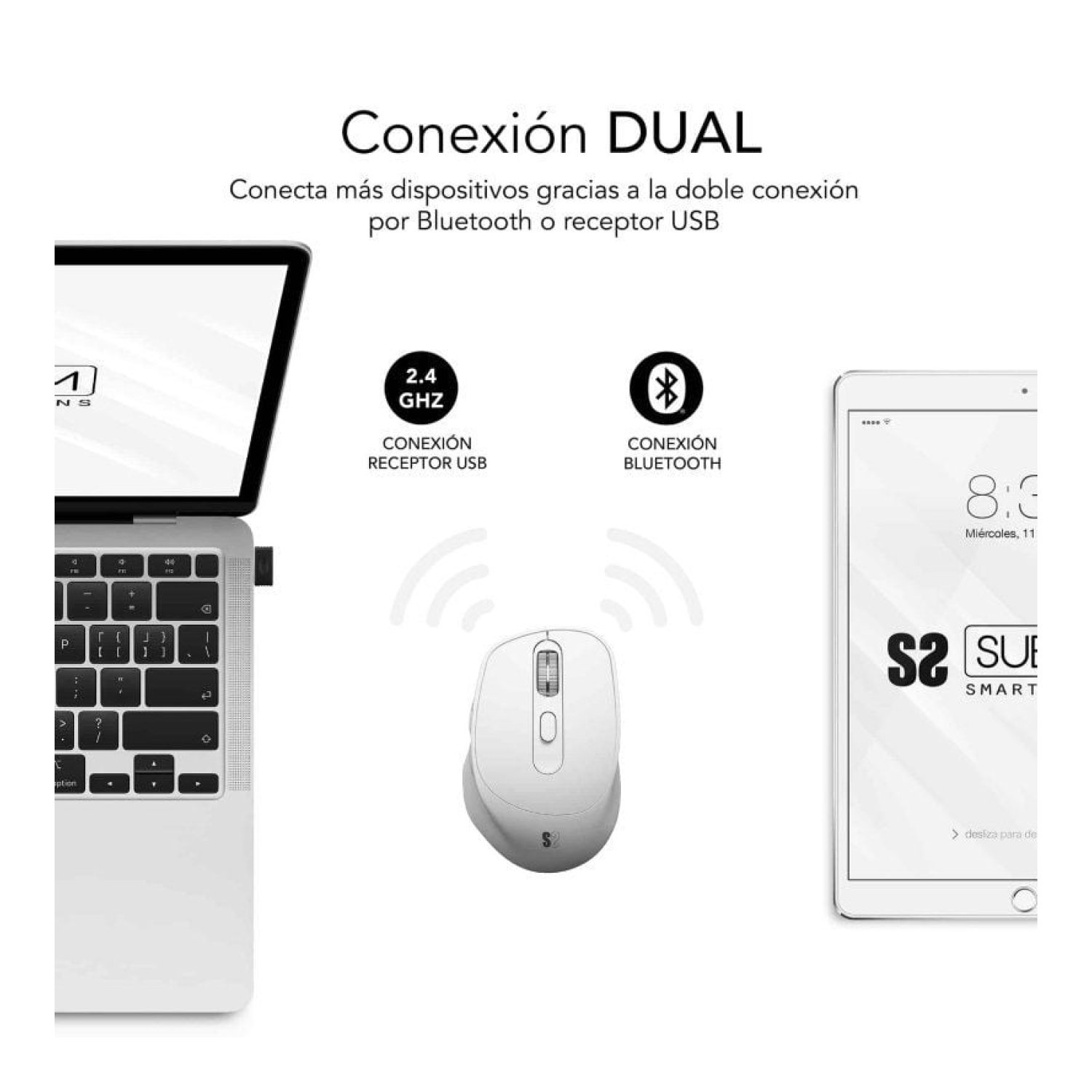 Subblim Comfort Ergo · Ratón Ergonómico Inalámbrico · 2400 DPI · Batería Recargable · Blanco