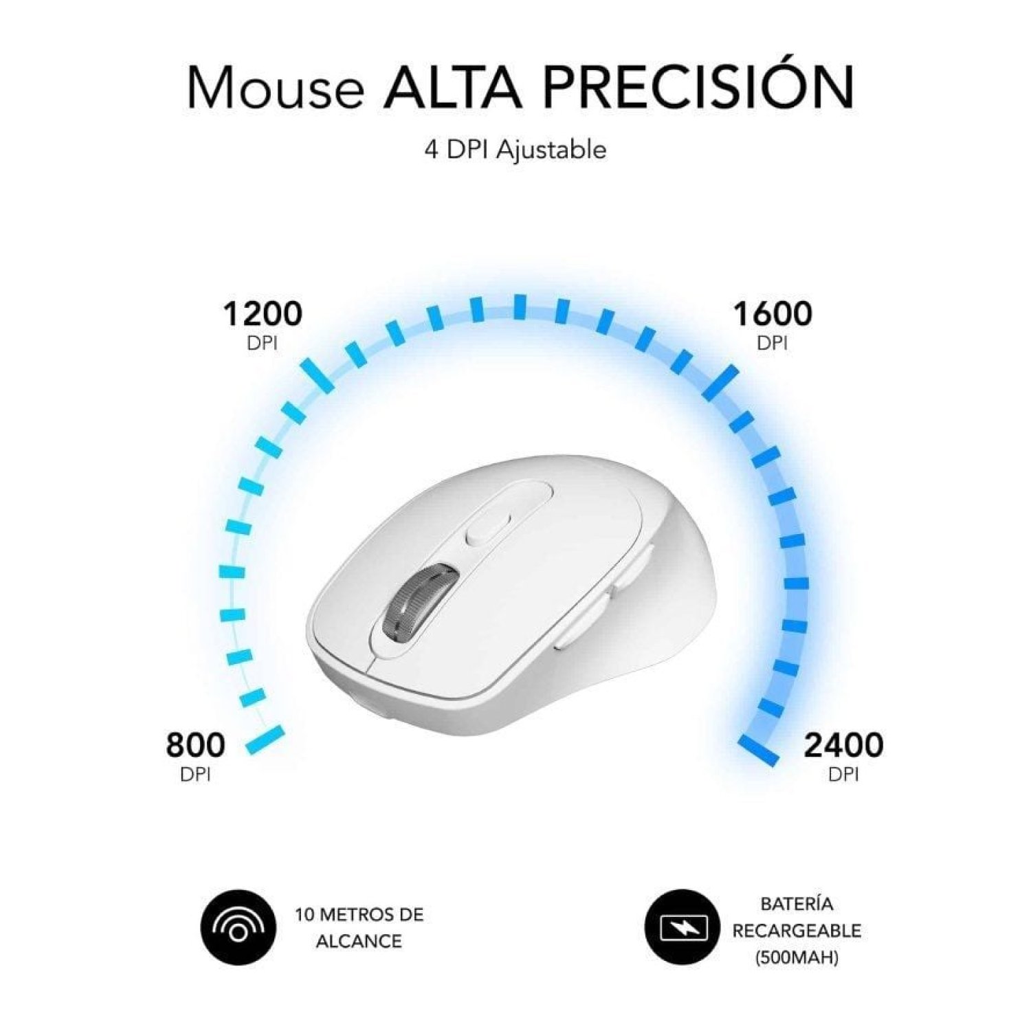 Subblim Comfort Ergo · Ratón Ergonómico Inalámbrico · 2400 DPI · Batería Recargable · Blanco