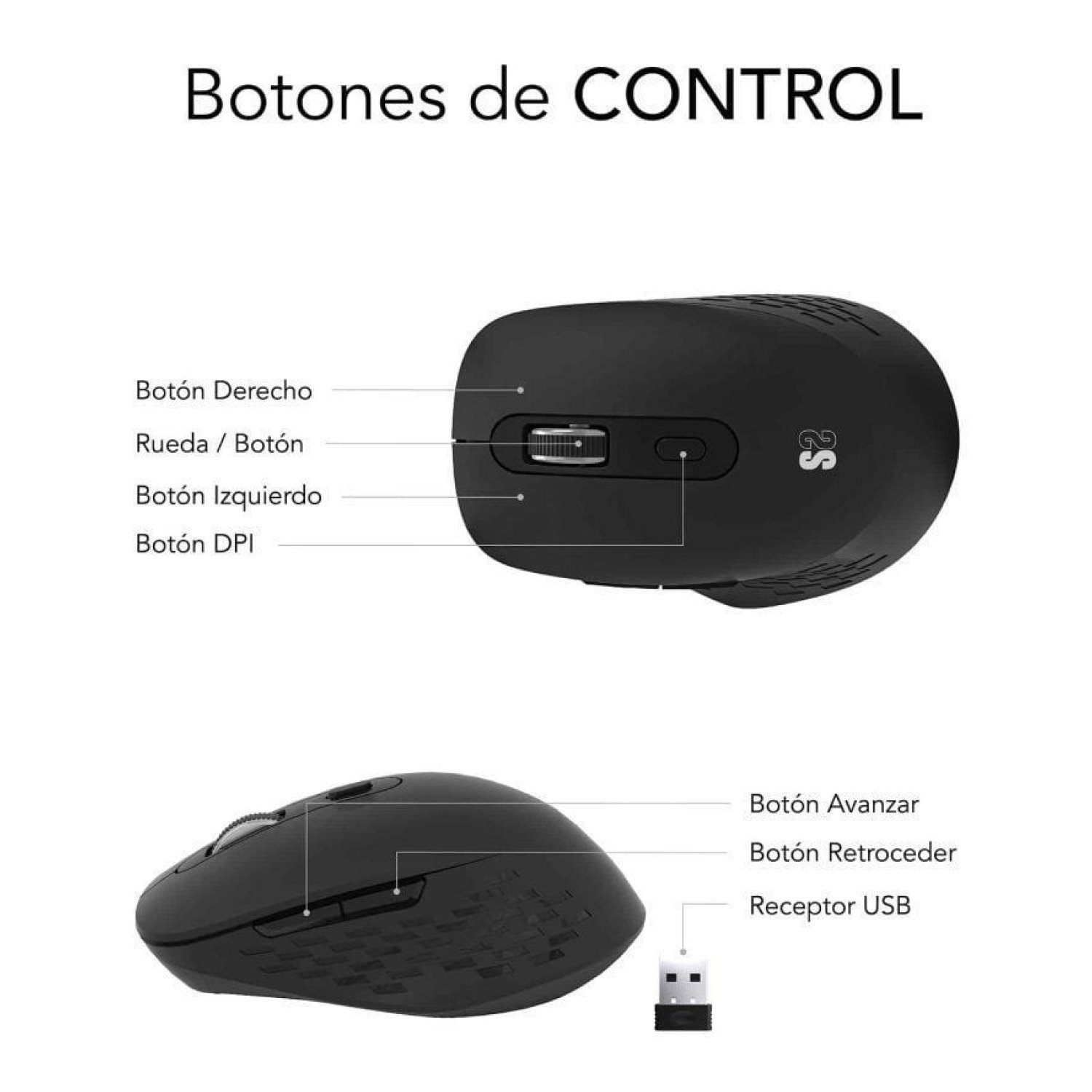 Subblim Curve Ergo · Ratón Inalámbrico Ergonómico · Batería Recargable · 1600 DPI · Negro
