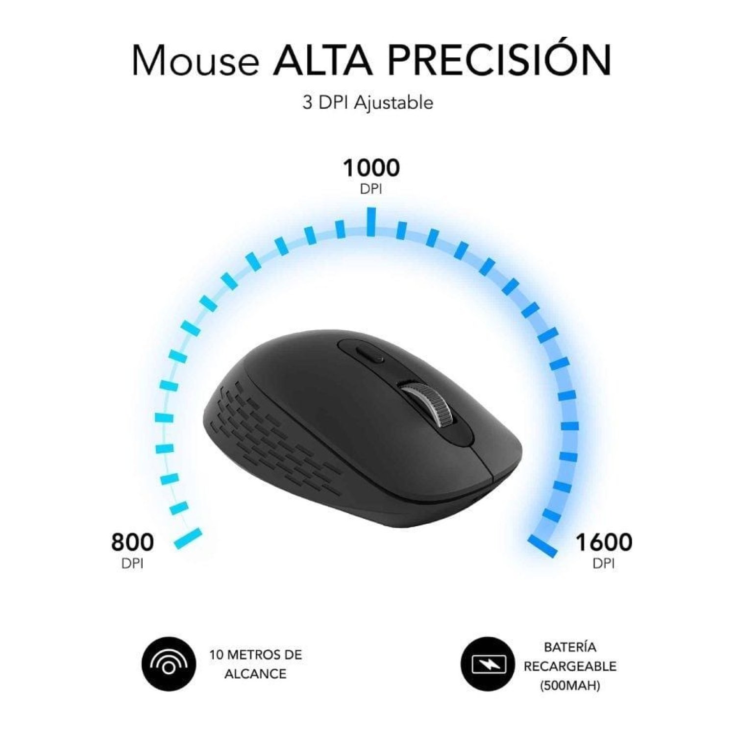 Subblim Curve Ergo · Ratón Inalámbrico Ergonómico · Batería Recargable · 1600 DPI · Negro