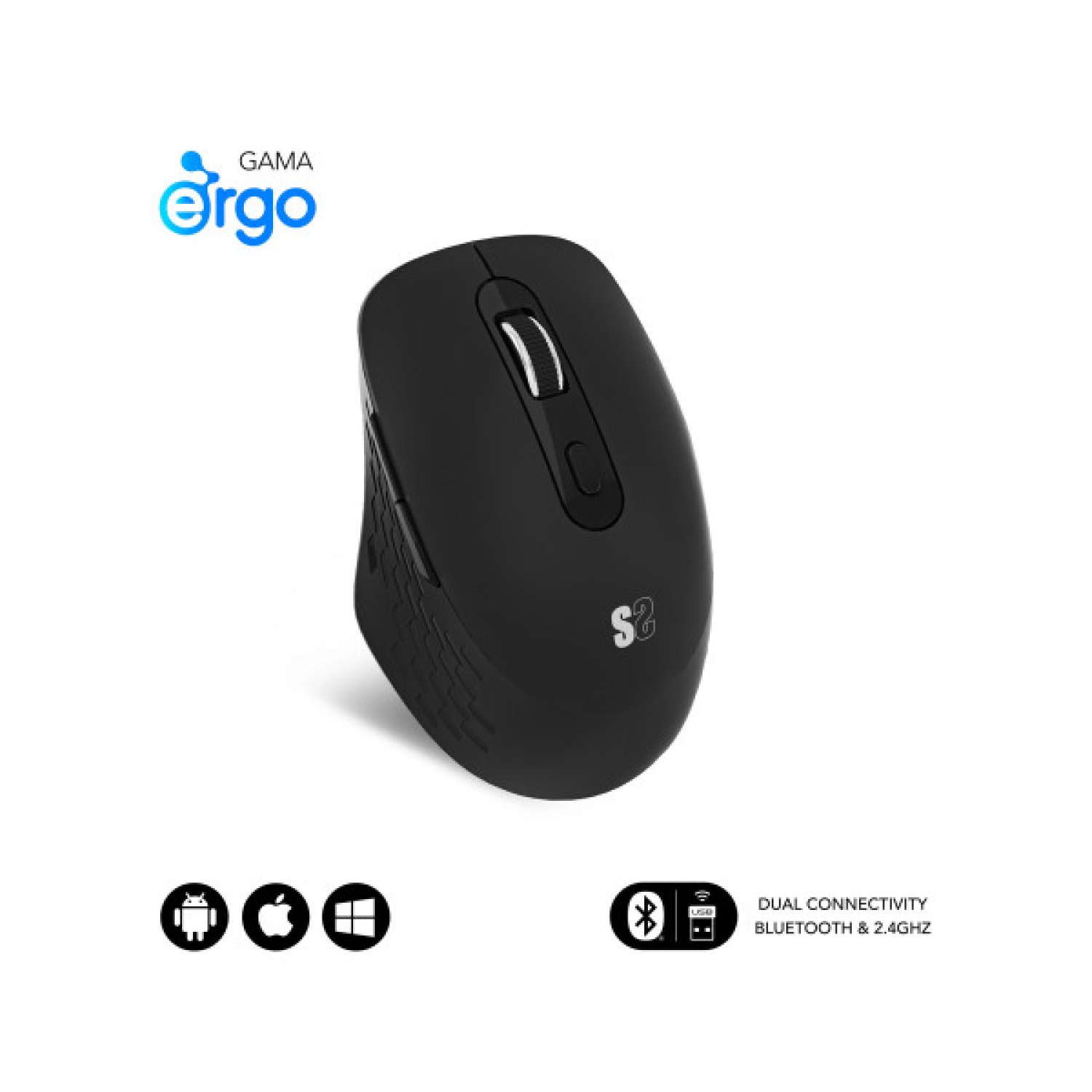 Subblim Curve Ergo · Ratón Inalámbrico Ergonómico · Batería Recargable · 1600 DPI · Negro