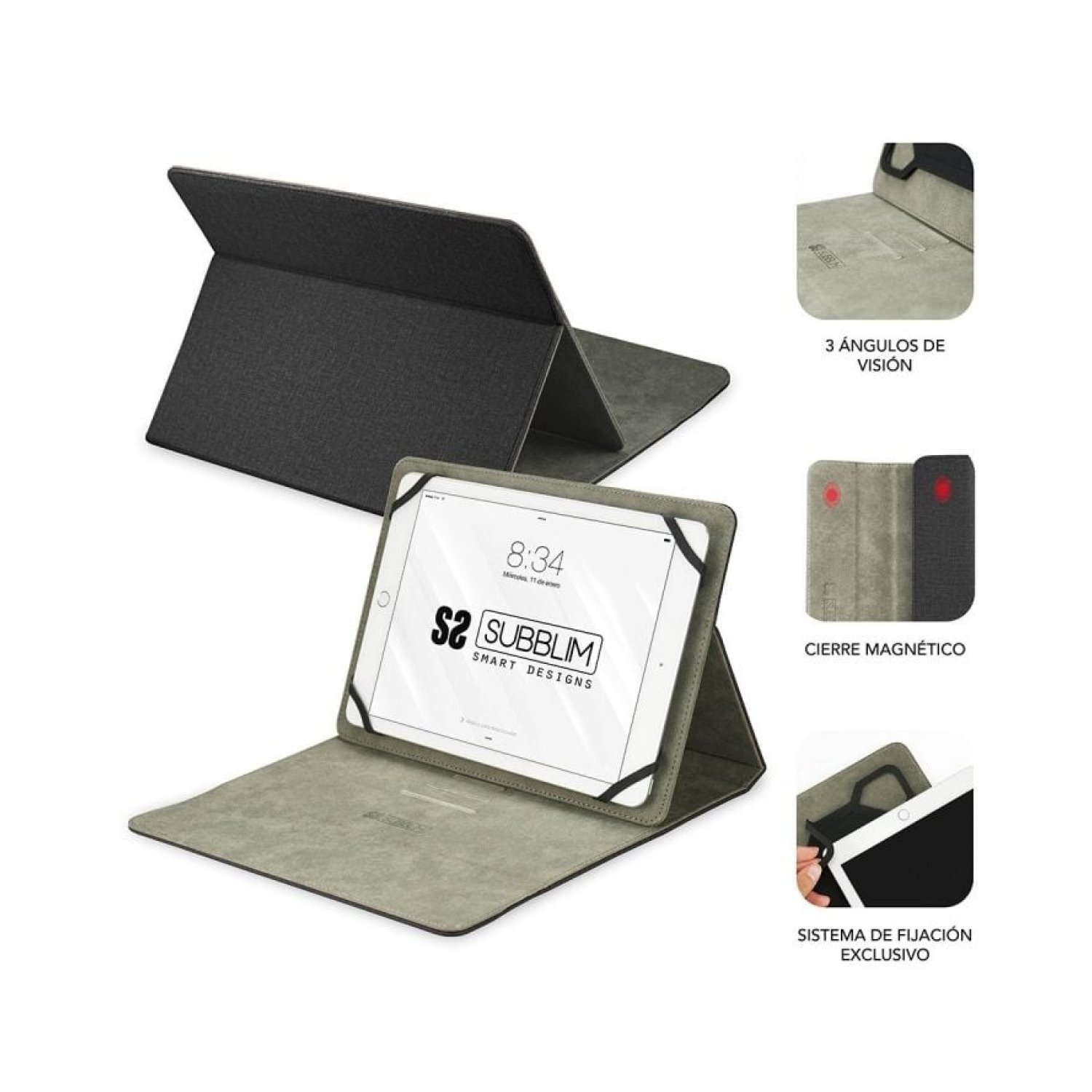Subblim Clever Stand · Funda Tablet 9,6"-11" · Negra