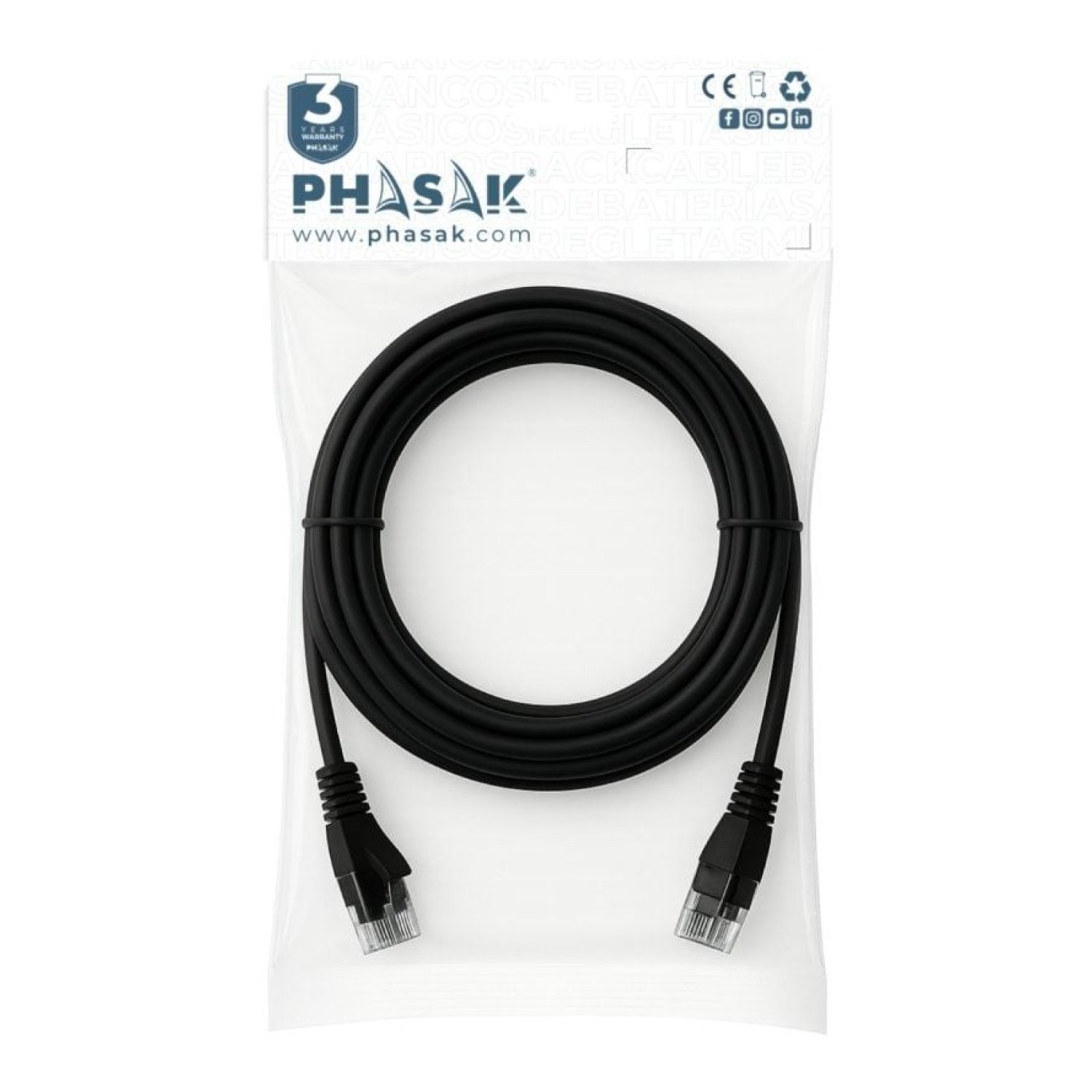 Phasak · Cable RJ45 UTP Cat.6 · 25cm · Negro