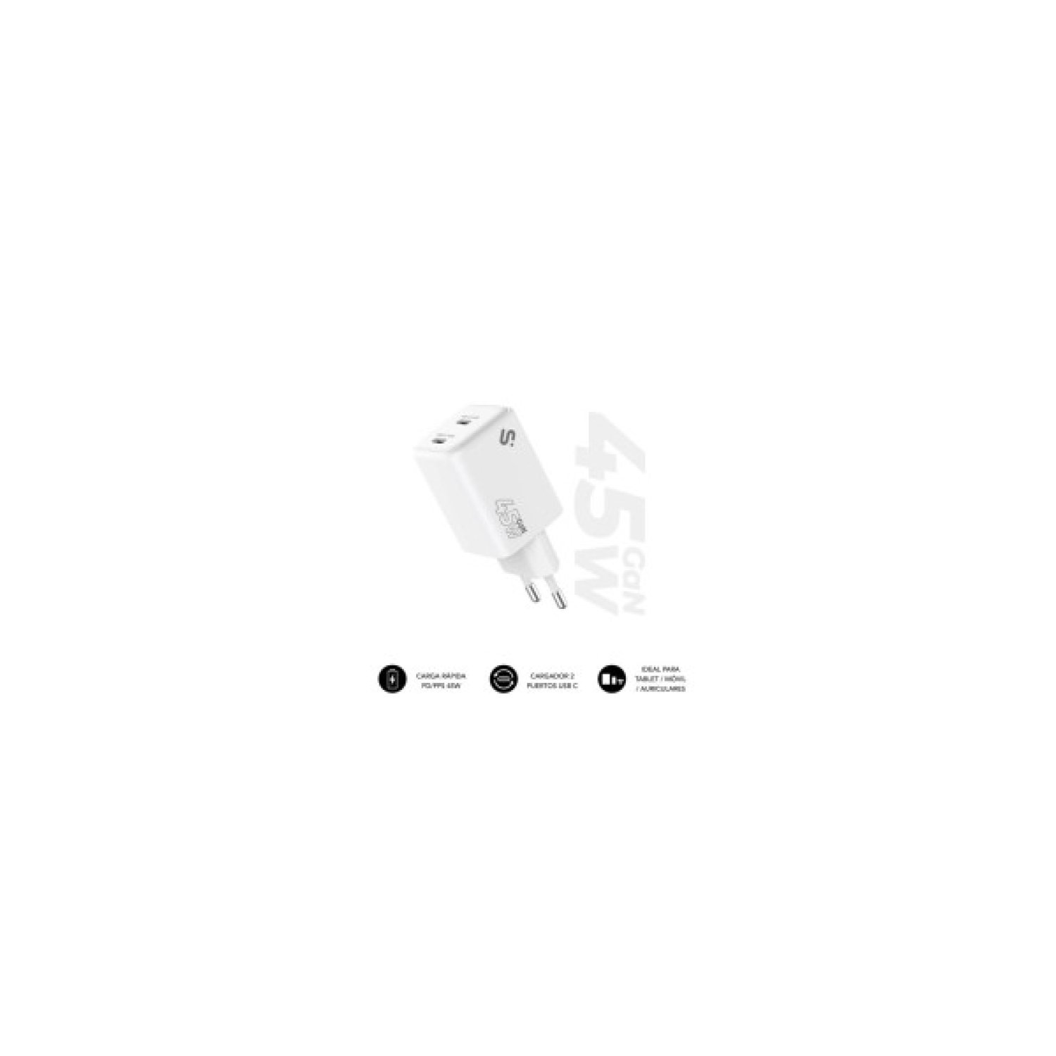 Subblim Cargador GaN 45W · 2x USB-C · Carga Rápida