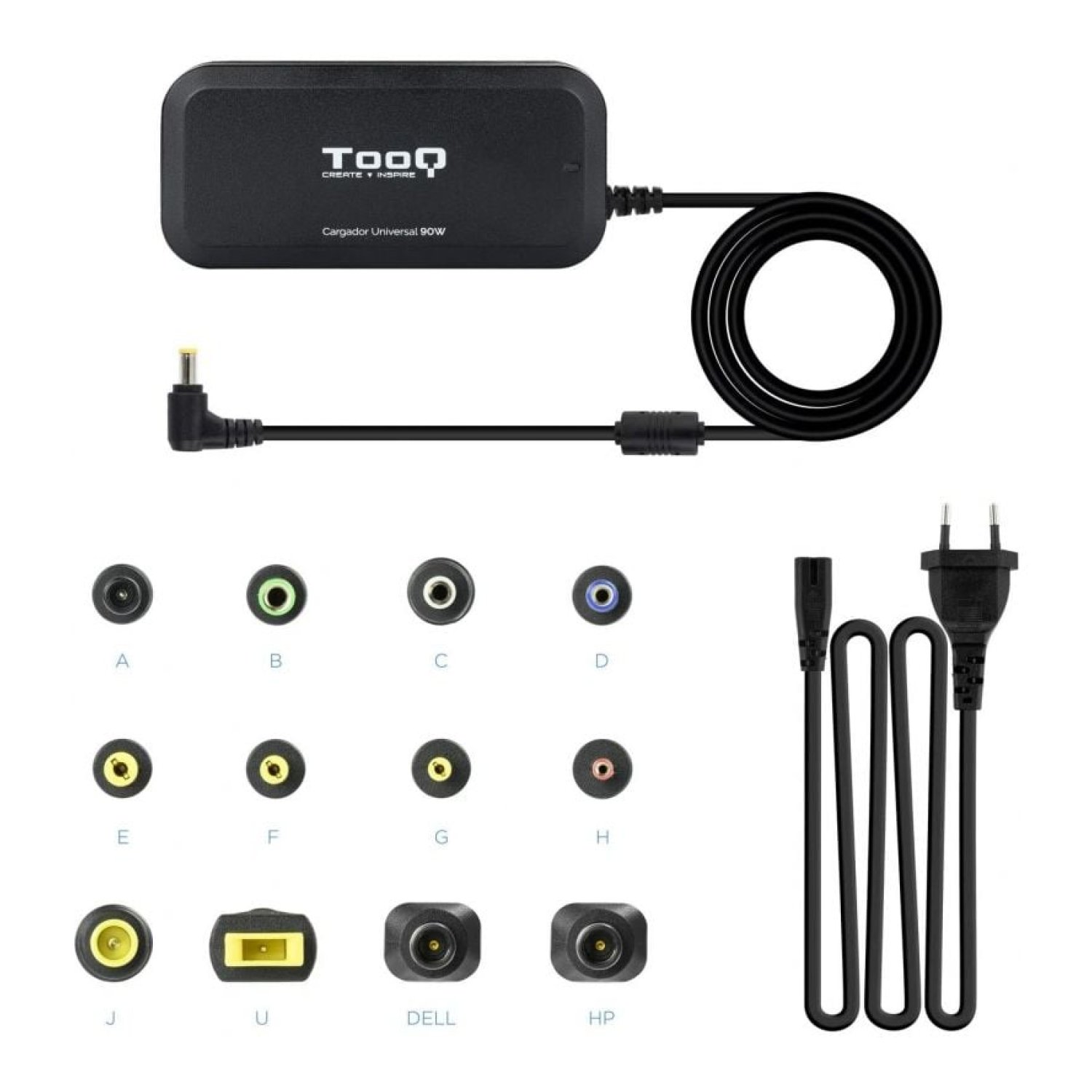 TooQ Cargador Portátil · 90W · 1 USB · 12 Conectores · 15-24V