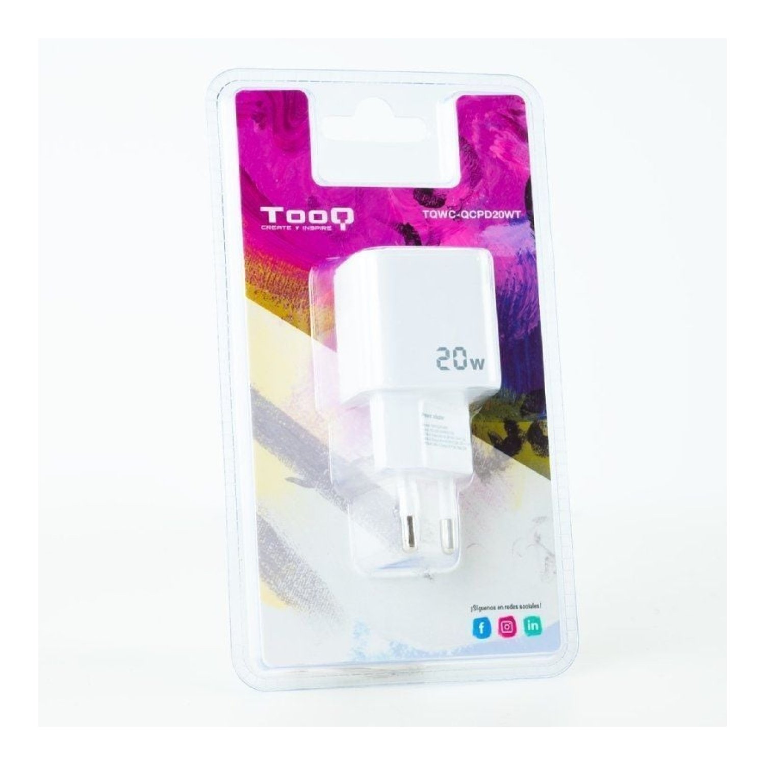 TooQ Cargador Pared · 20W · USB-C + USB · Blanco