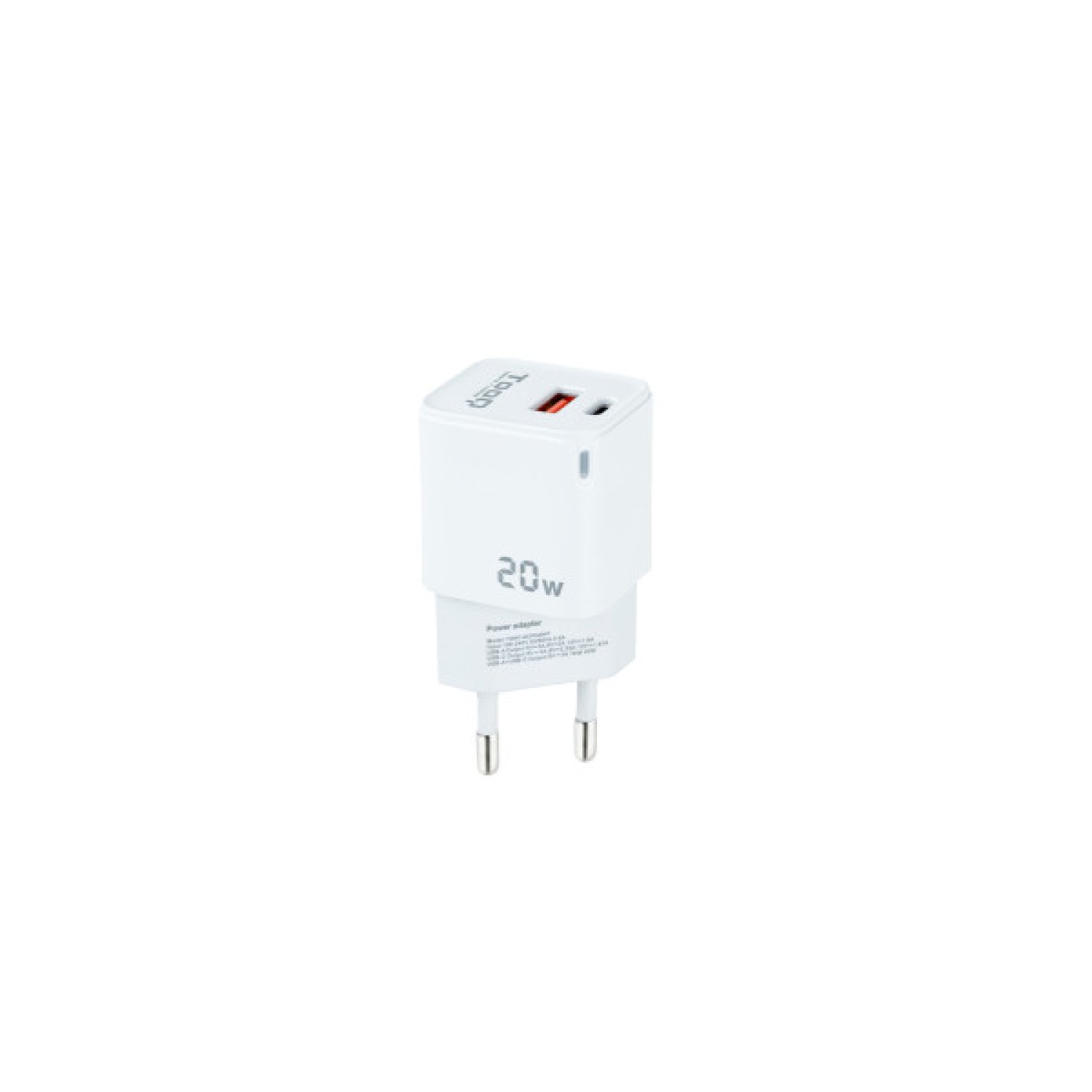 TooQ Cargador Pared · 20W · USB-C + USB · Blanco