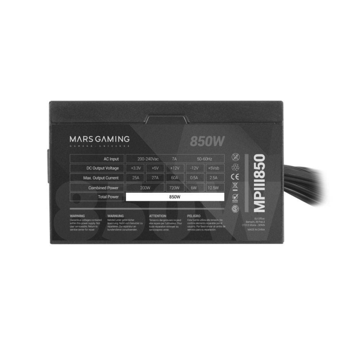 Mars Gaming MPIII850 · Fuente 850W · Ventilador 12cm