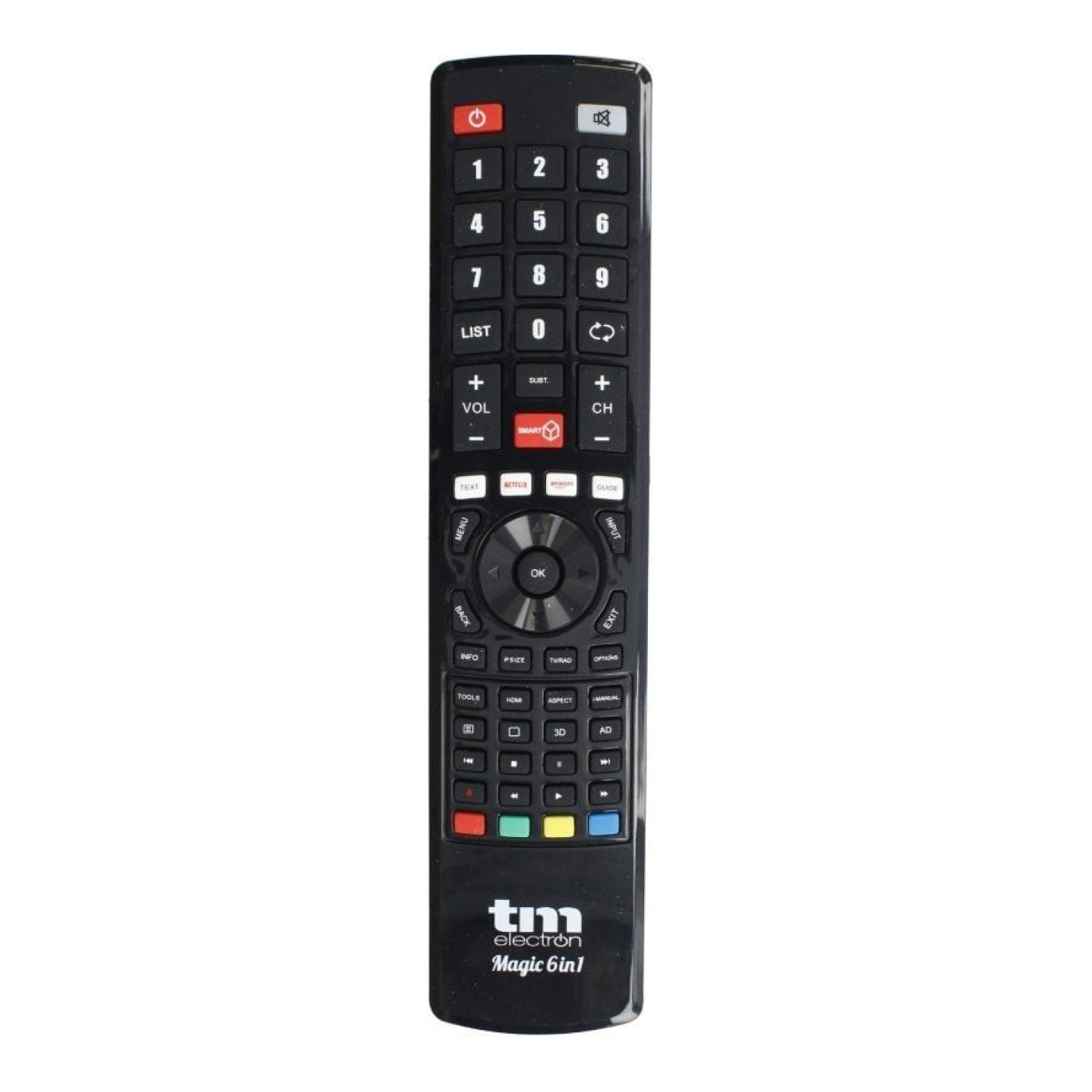 TM ELECTRON · Mando Universal Magic 6 en 1 · Samsung LG Sony Panasonic Philips Hisense