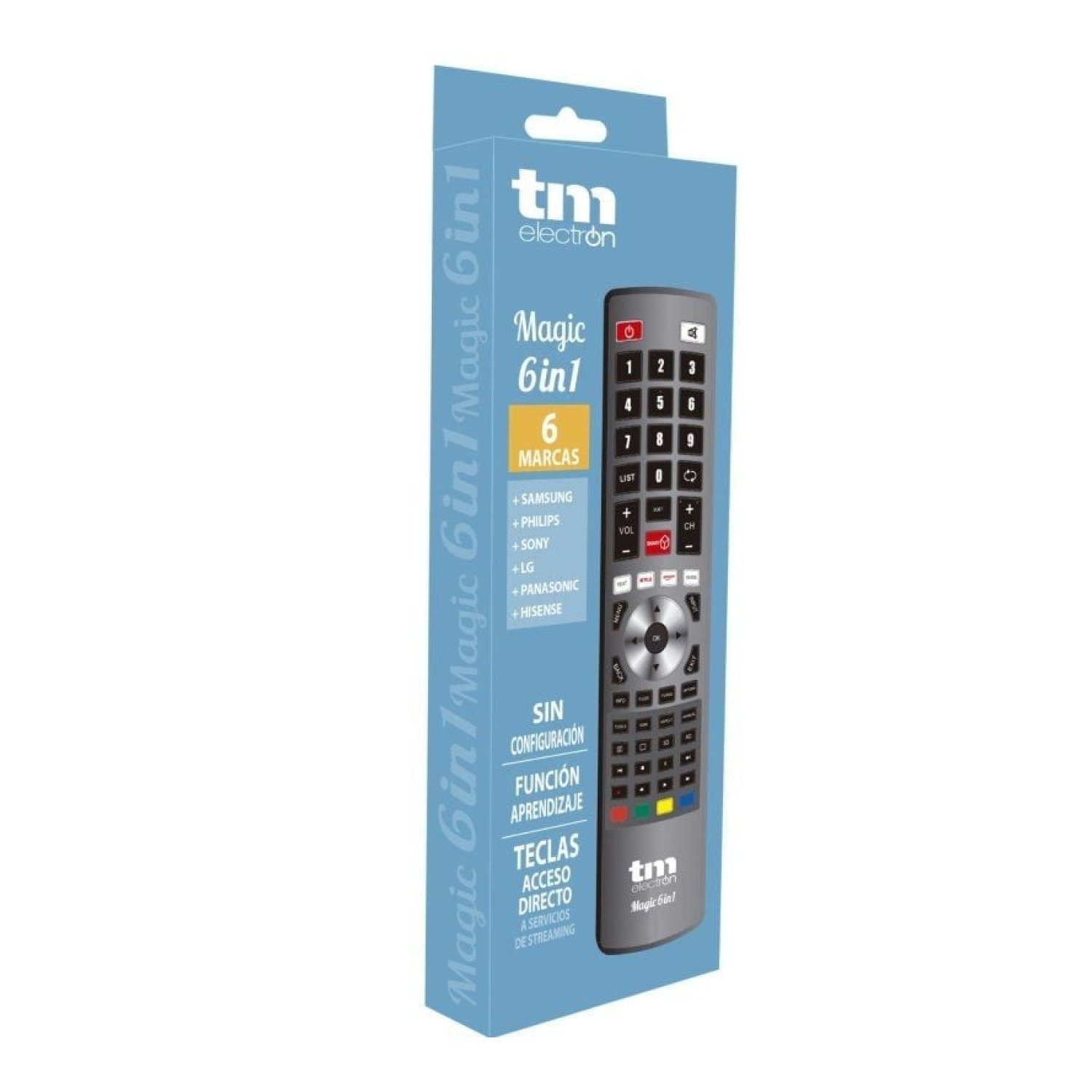 TM ELECTRON · Mando Universal Magic 6 en 1 · Samsung LG Sony Panasonic Philips Hisense