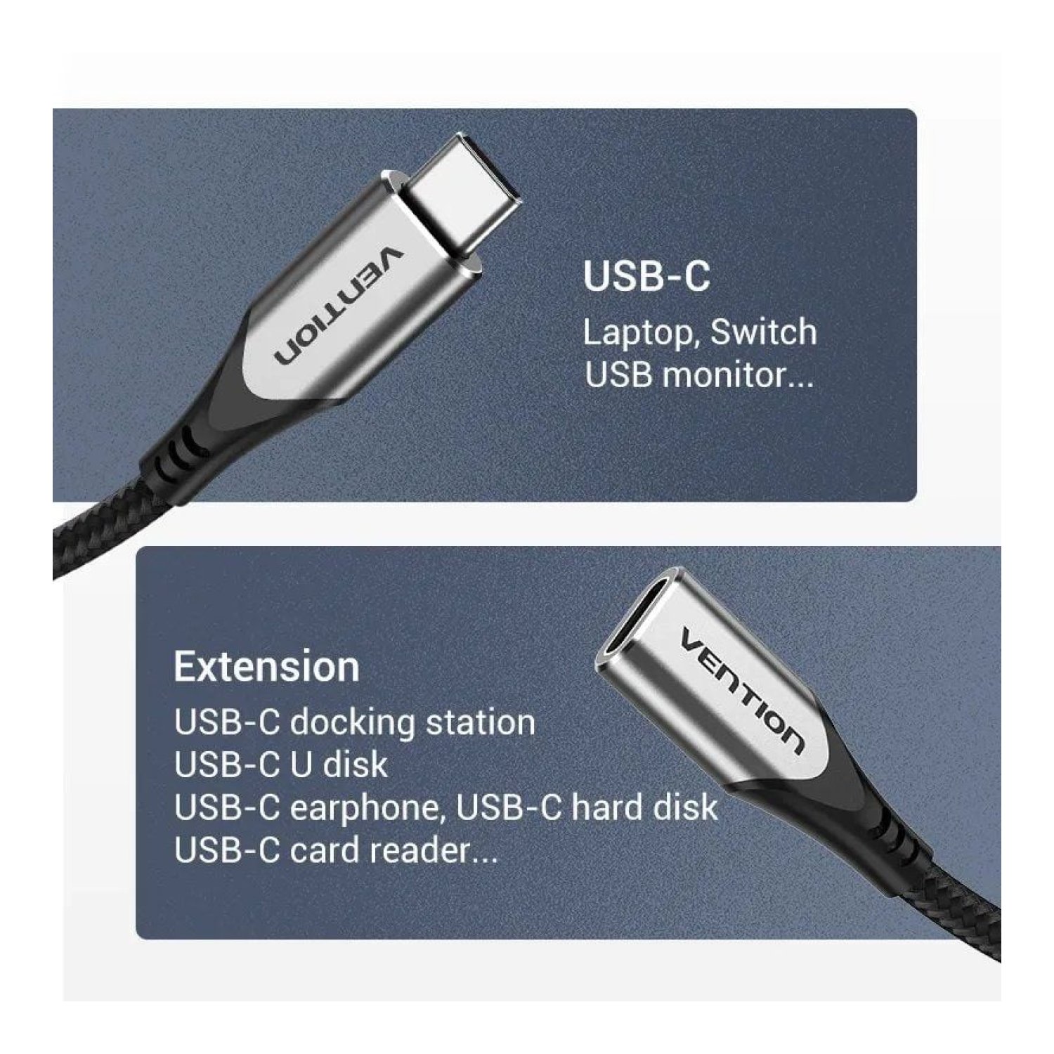 Vention Cable Alargador USB Tipo-C · 1m · 60W · 5Gbps · Gris