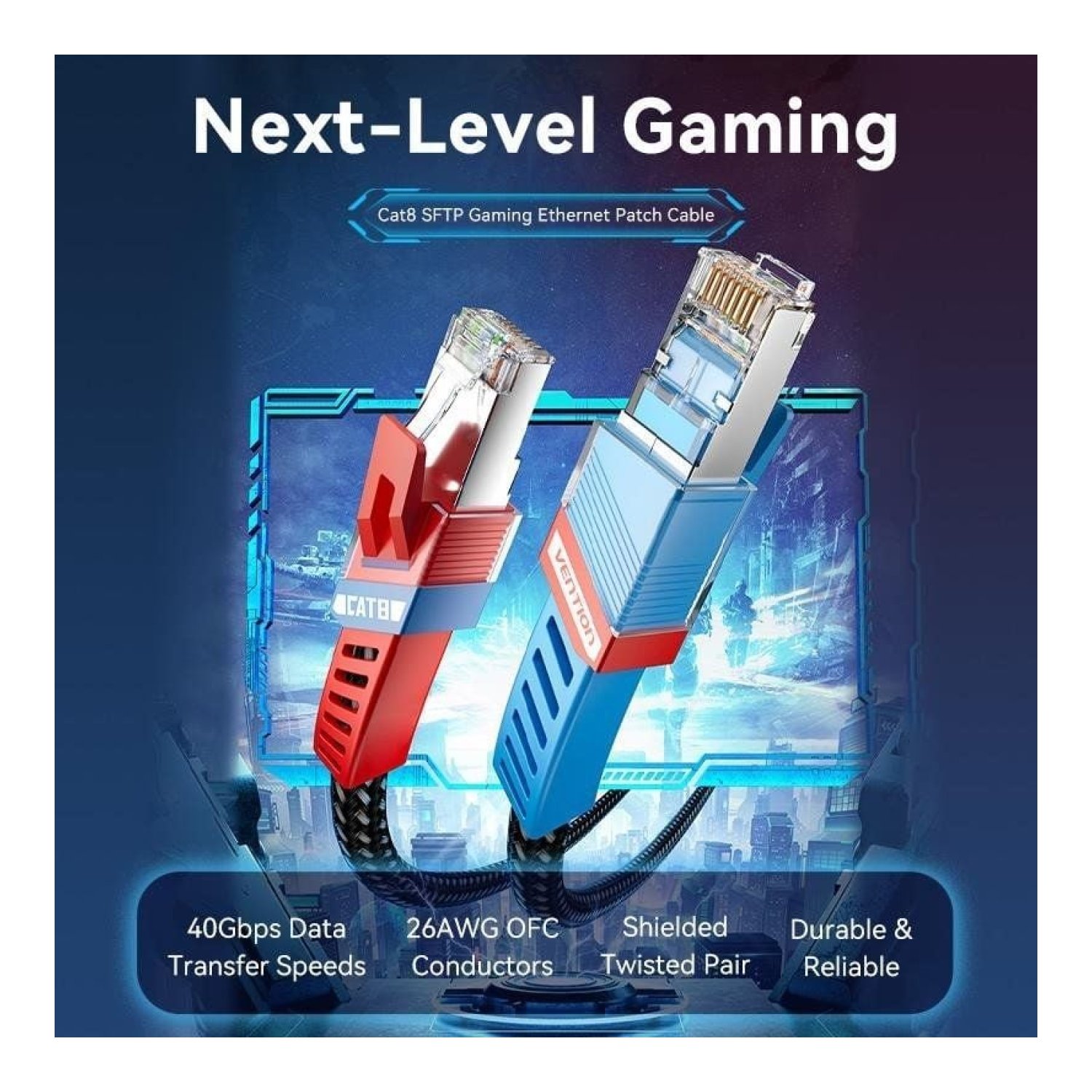 Vention Cable RJ45 SFTP Cat.8 · 1m · Gaming · Negro