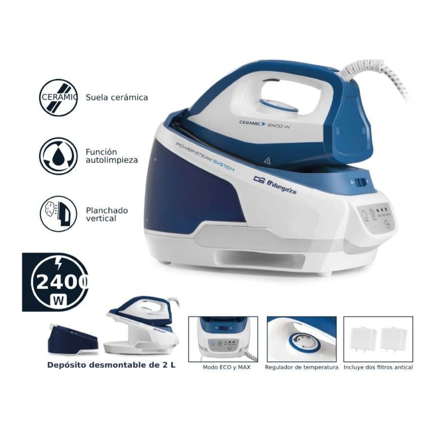 Orbegozo VP 8600 · Centro de Planchado · 2400W · Depósito 2L