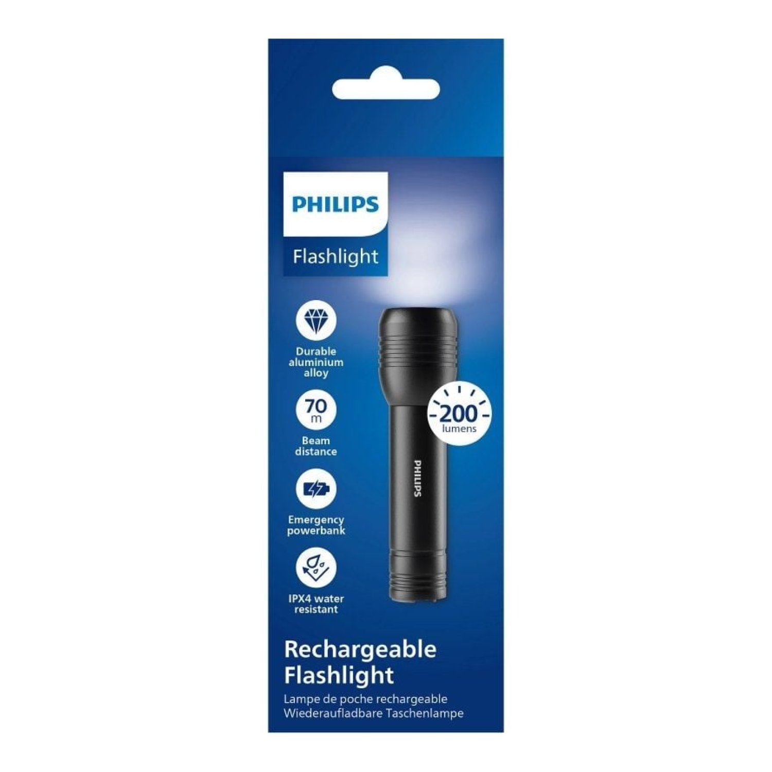 Philips SFL7003R · Linterna · 200 Lúmenes · Batería Recargable