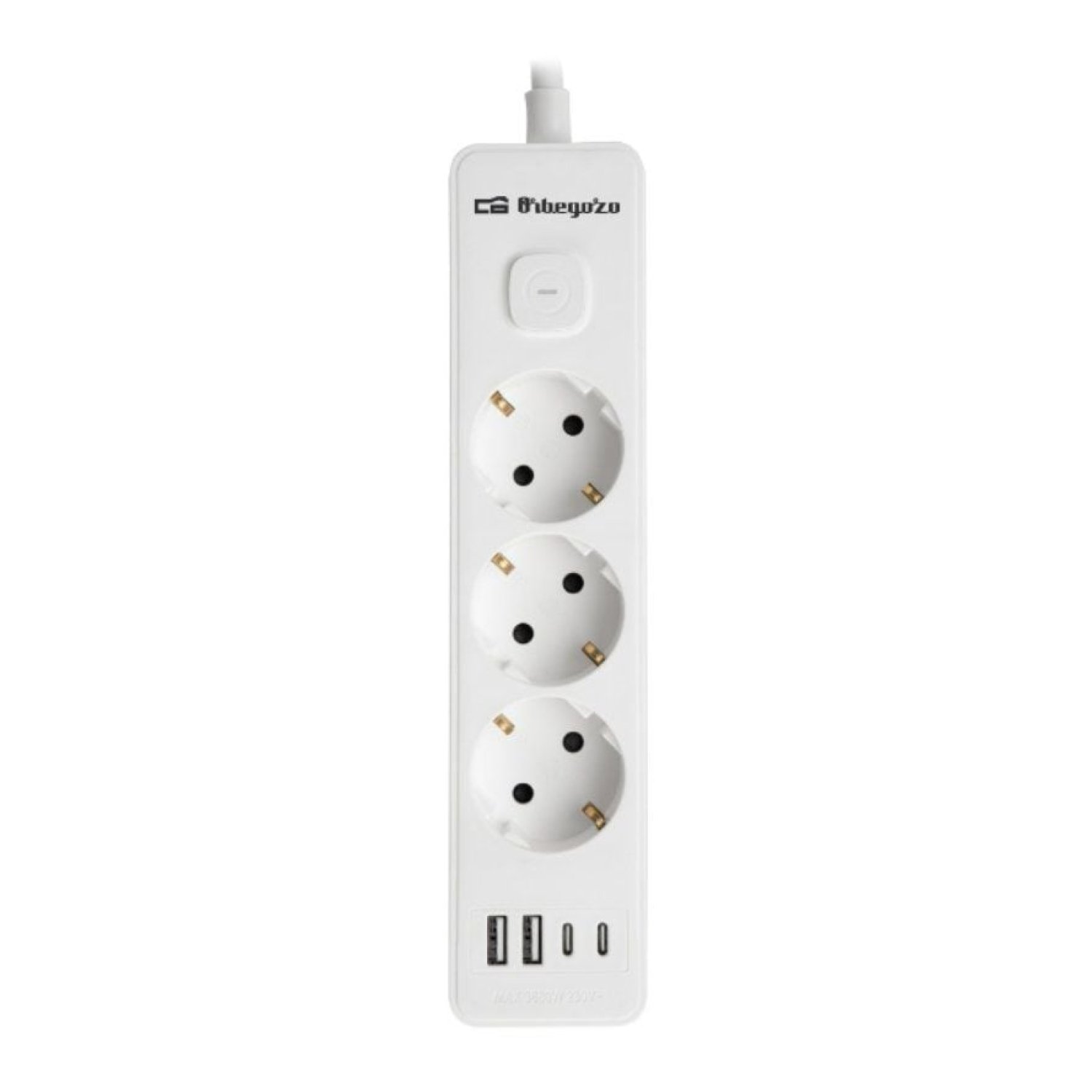 Orbegozo EN 3100 · Regleta 3 Tomas · 2 USB + 2 USB-C · Cable 1,4m · Blanca