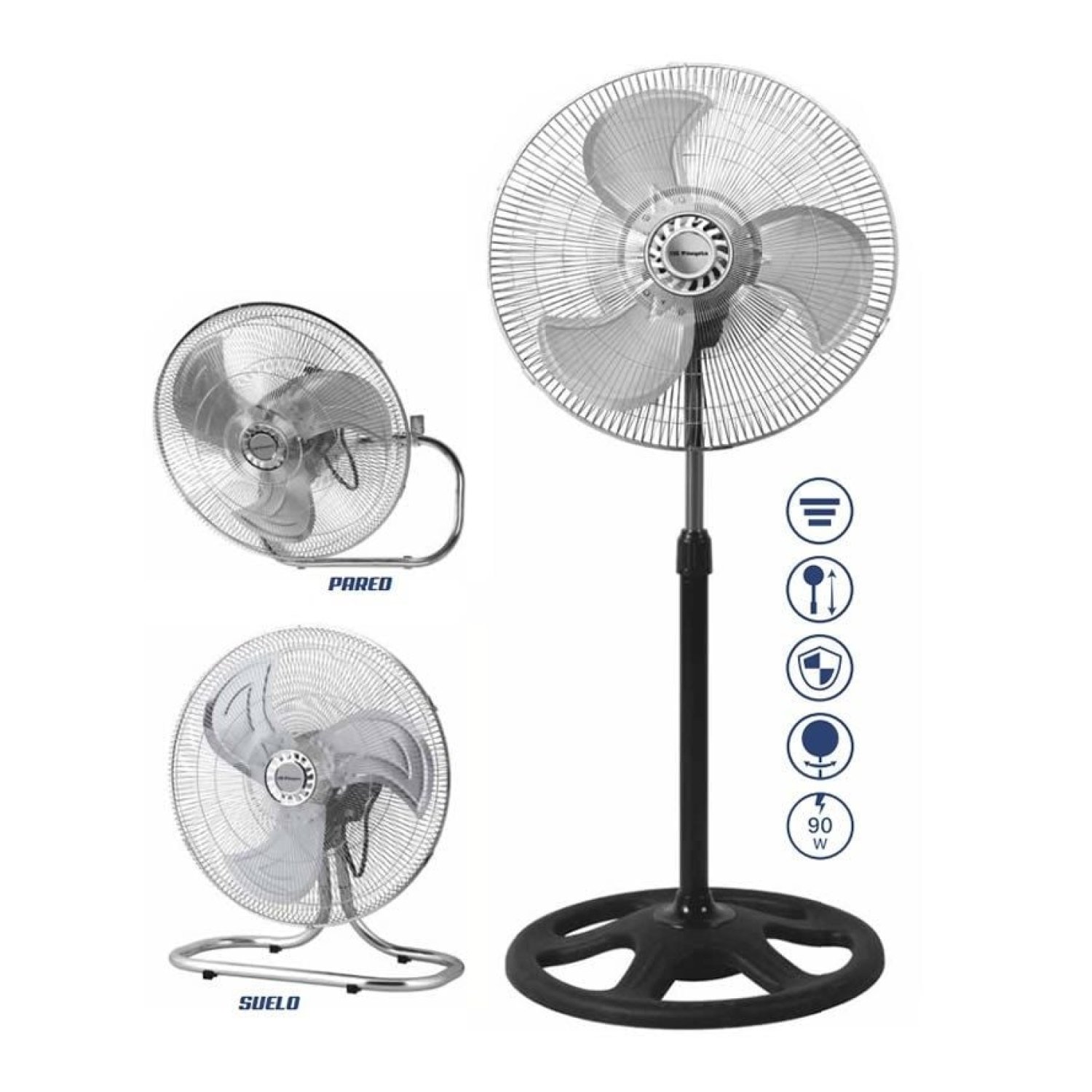 Orbegozo PWS 0547 · Ventilador 3 en 1 · 45cm · 90W · 3 velocidades · Sobremesa/Pie/Pared