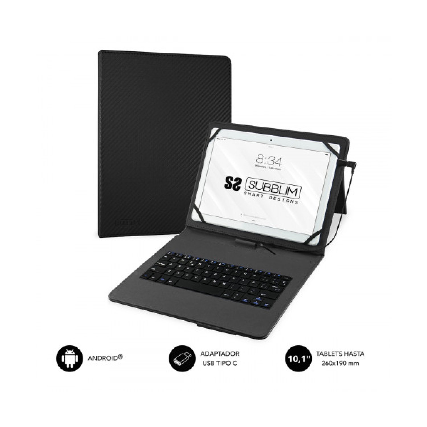 Subblim Keytab Pro · Funda con Teclado USB · 10,1"-11" · Negra