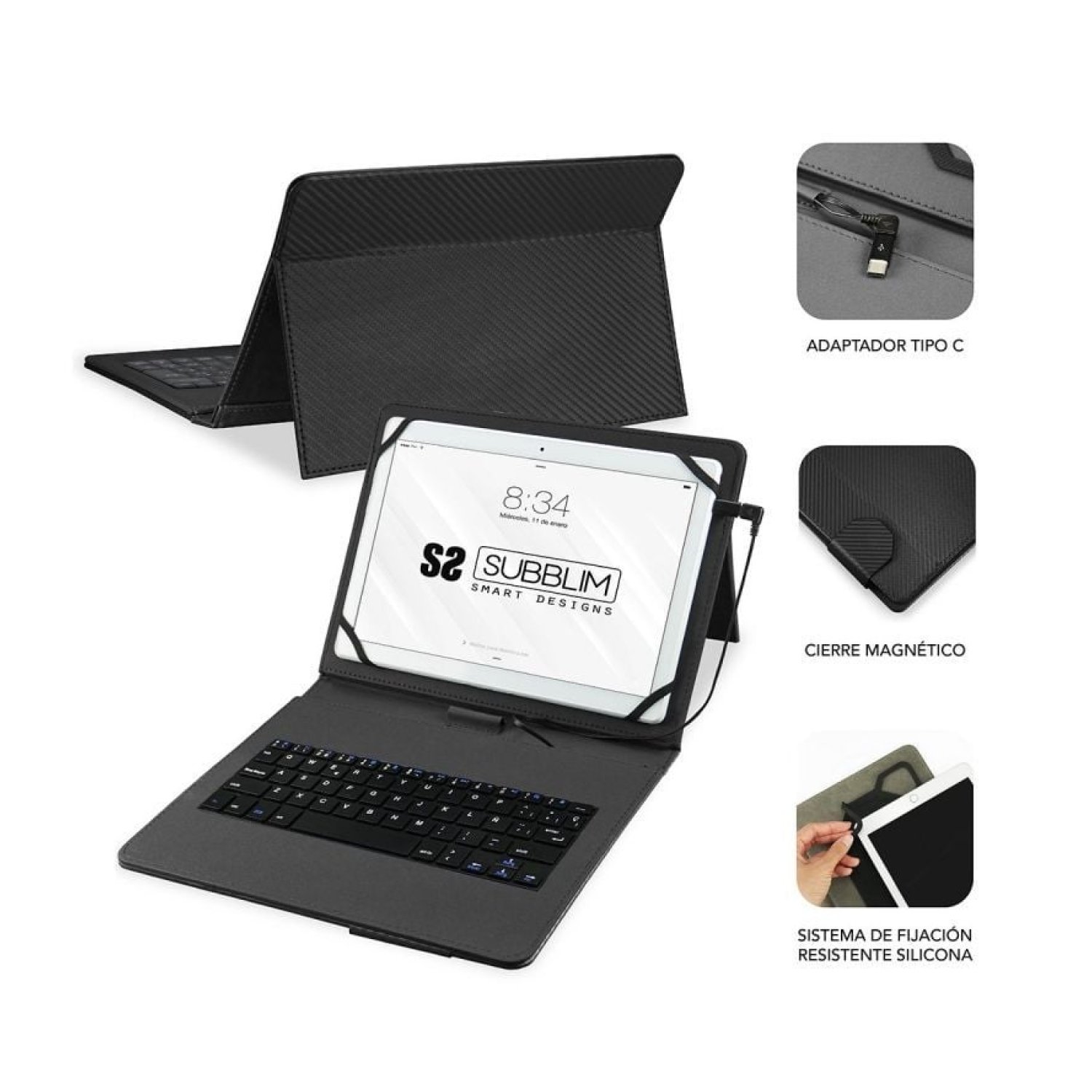 Subblim Keytab Pro · Funda con Teclado USB · 10,1"-11" · Negra