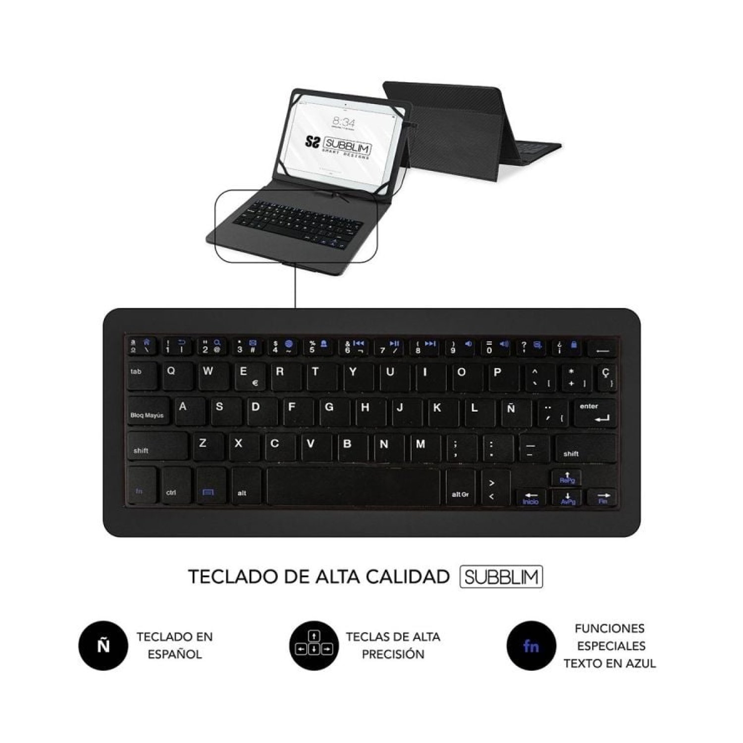 Subblim Keytab Pro · Funda con Teclado USB · 10,1"-11" · Negra