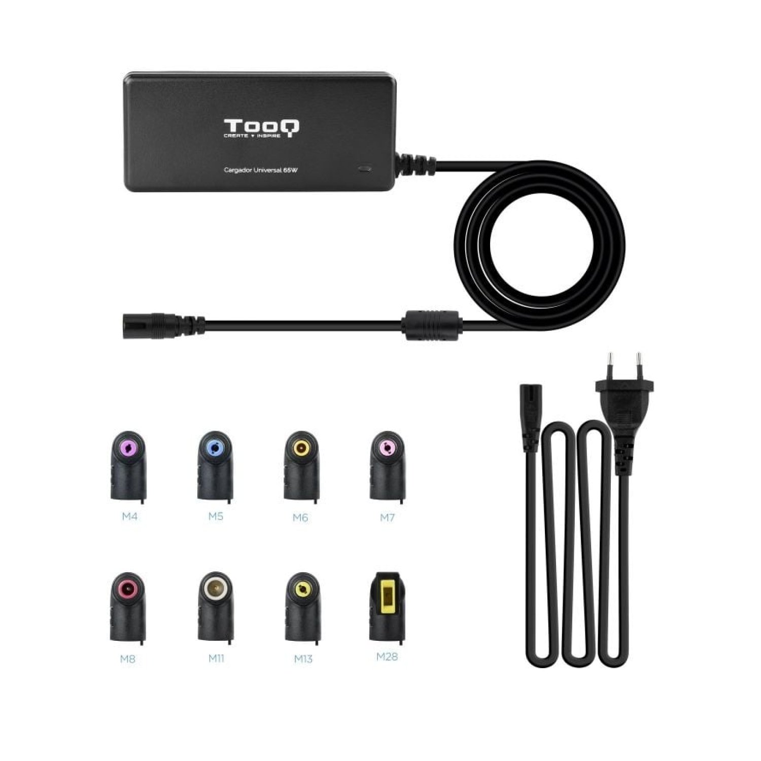 TooQ Cargador Portátil 65W · USB · 8 Conectores · 18.5-20V