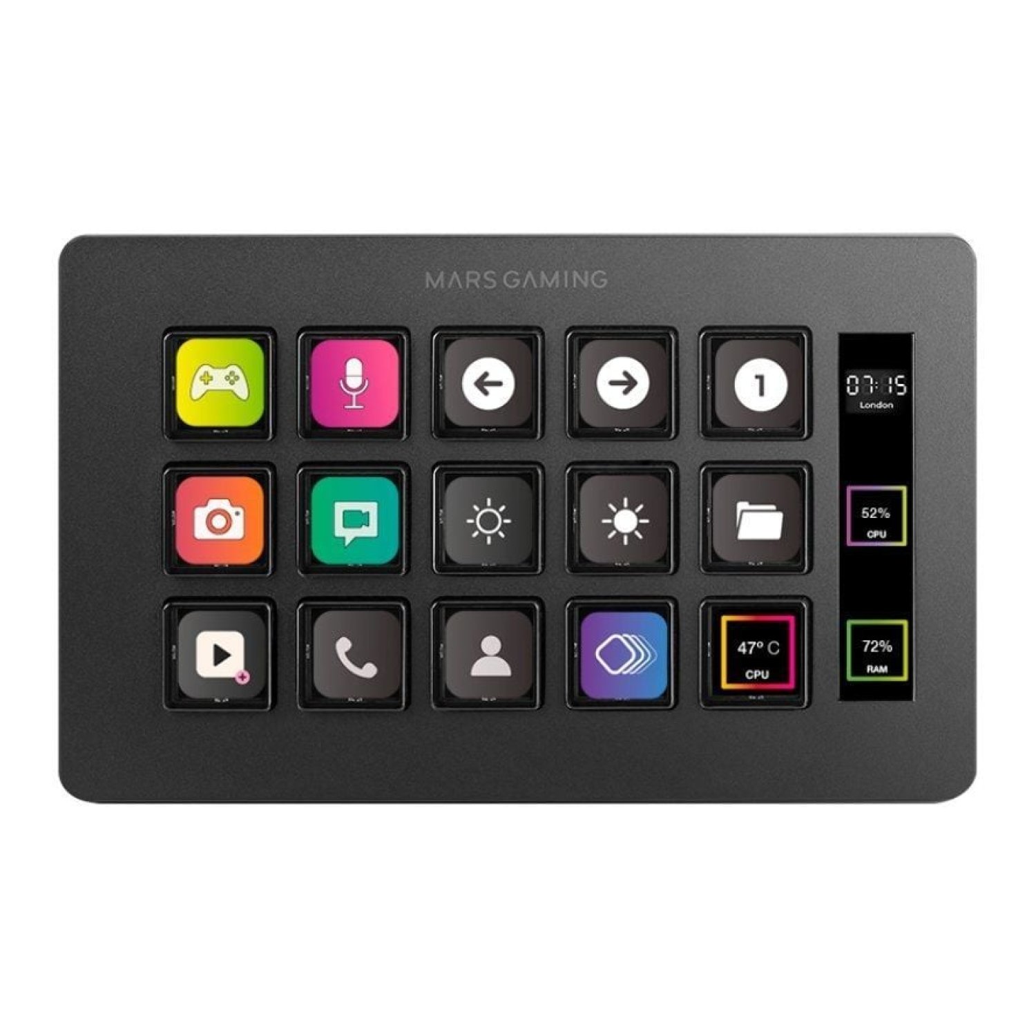 Mars Gaming Stream Deck Slim · 15 Teclas LCD · Negro
