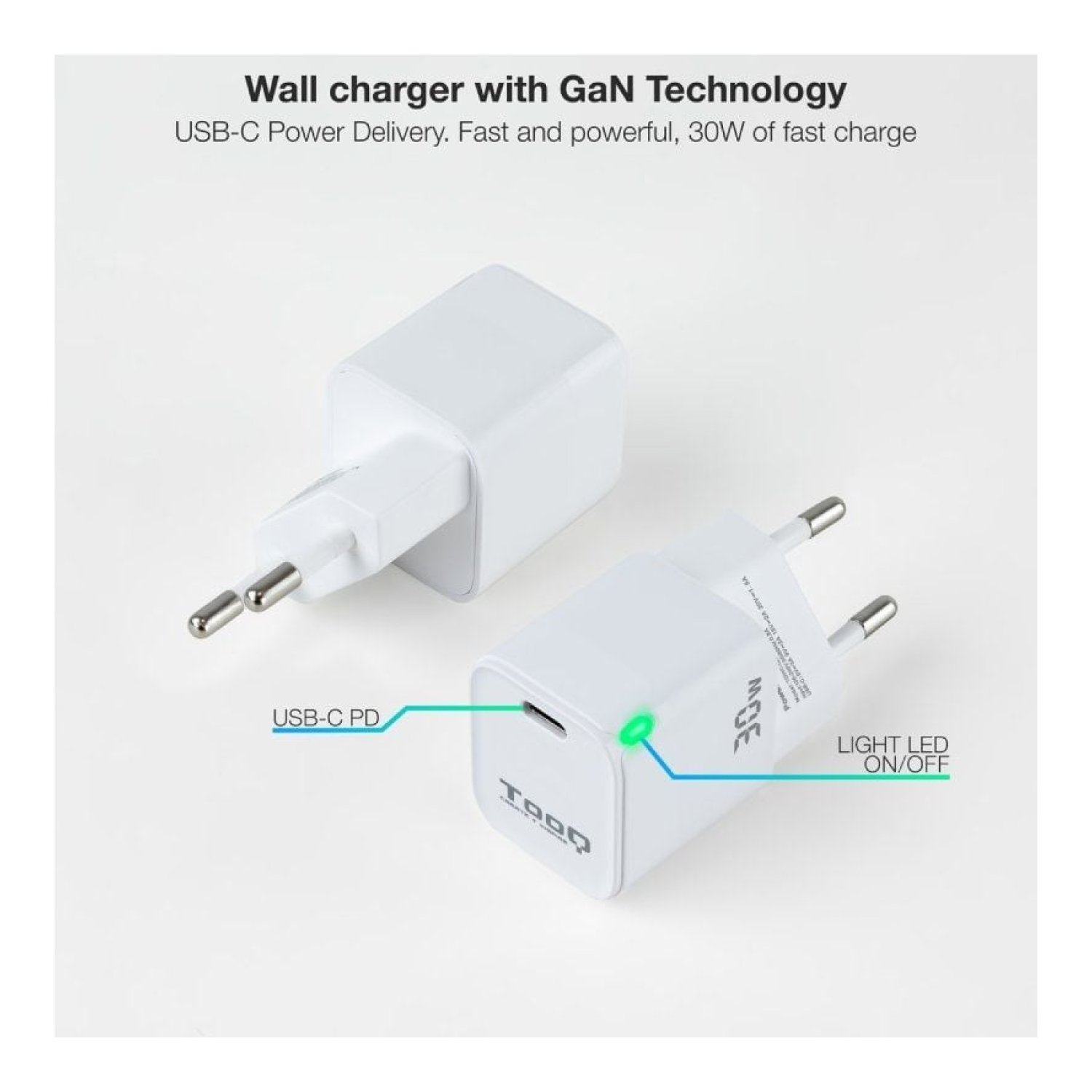 TOOQ Cargador GaN · 30W · 1x USB Tipo-C · Pared