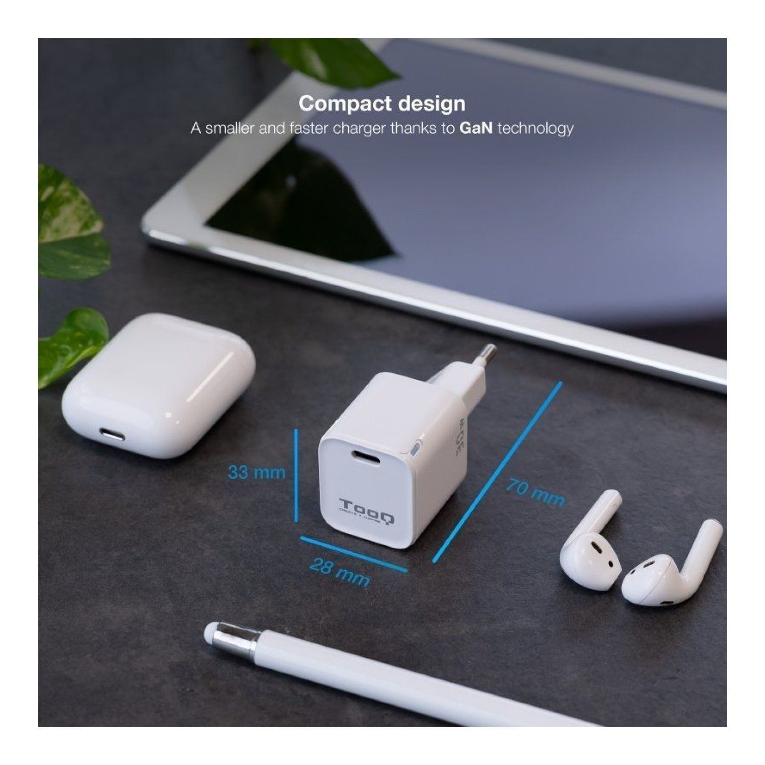 TOOQ Cargador GaN · 30W · 1x USB Tipo-C · Pared