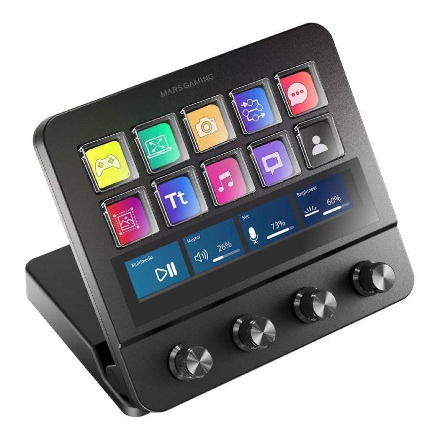 Mars Gaming Stream Deck · 10 Teclas LCD · 4 Diales Personalizables · Negro