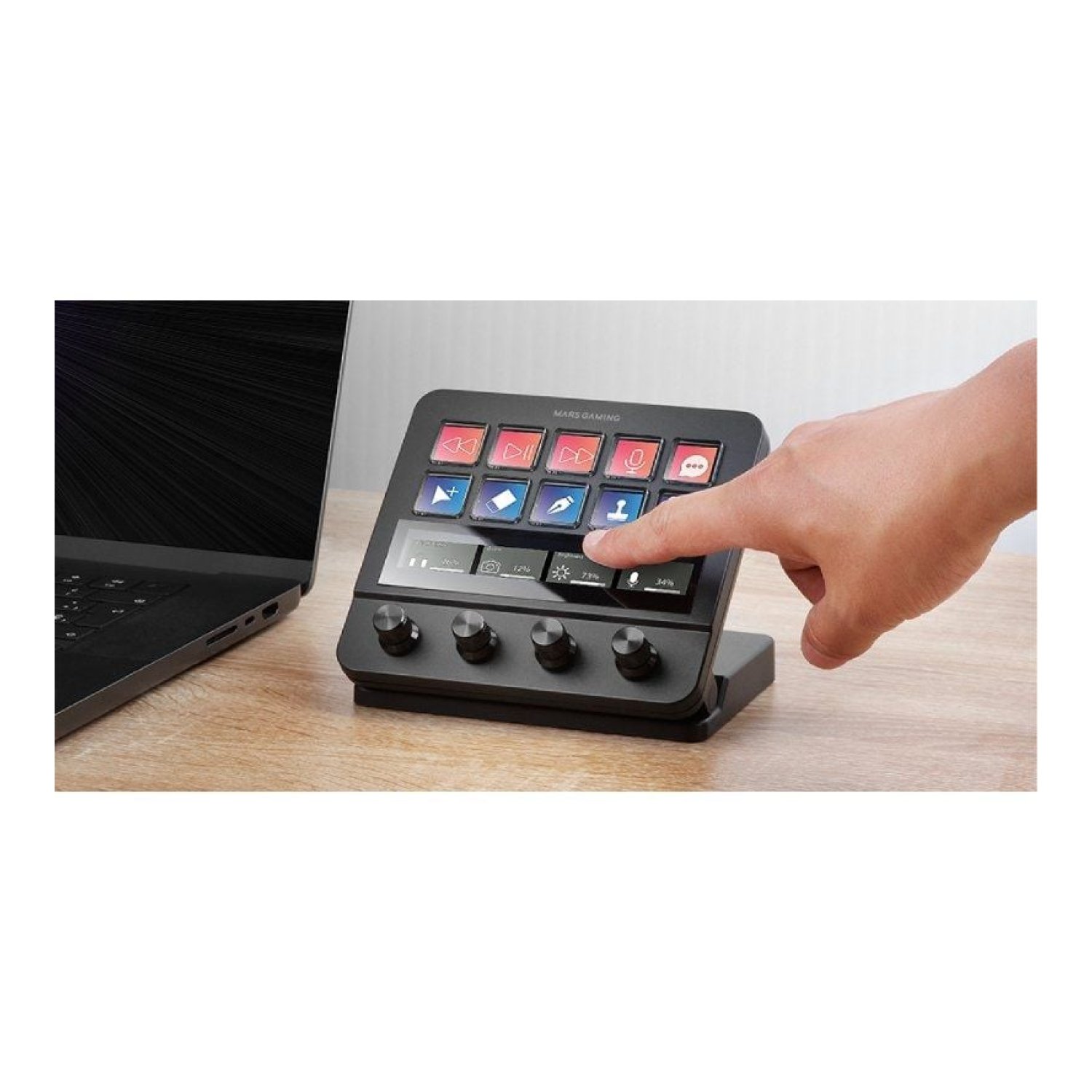 Mars Gaming Stream Deck · 10 Teclas LCD · 4 Diales Personalizables · Negro