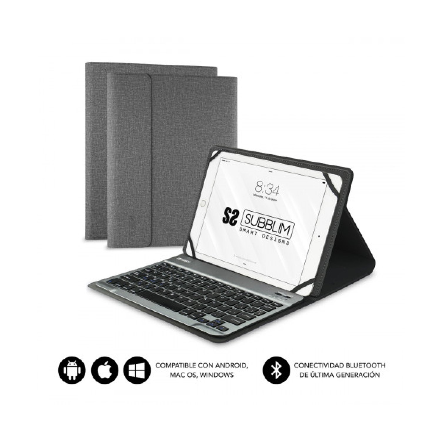 Subblim Keytab Pro · Funda con Teclado Bluetooth · 9,6"-10,8" · Gris