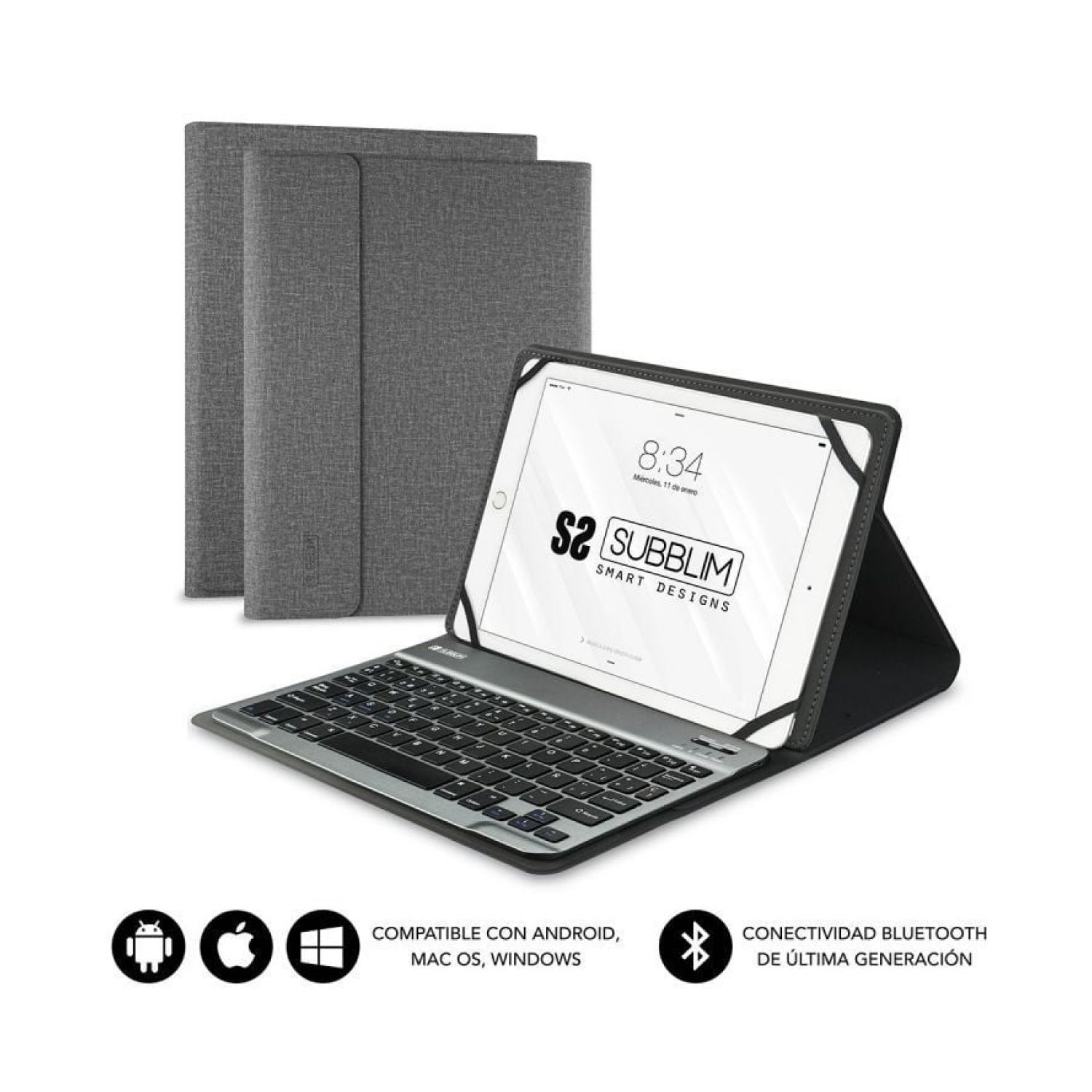 Subblim Keytab Pro · Funda con Teclado Bluetooth · 9,6"-10,8" · Gris