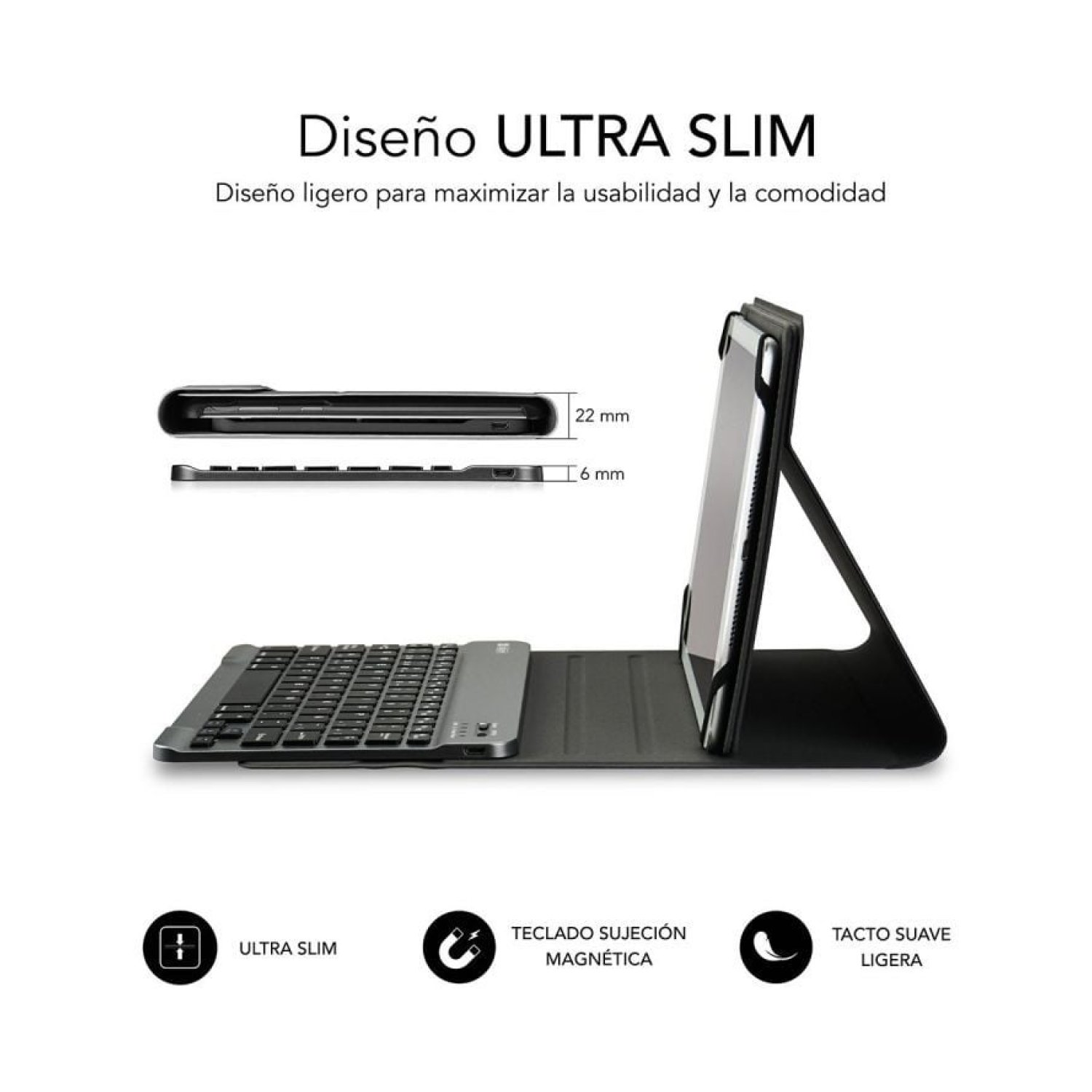 Subblim Keytab Pro · Funda con Teclado Bluetooth · 9,6"-10,8" · Gris