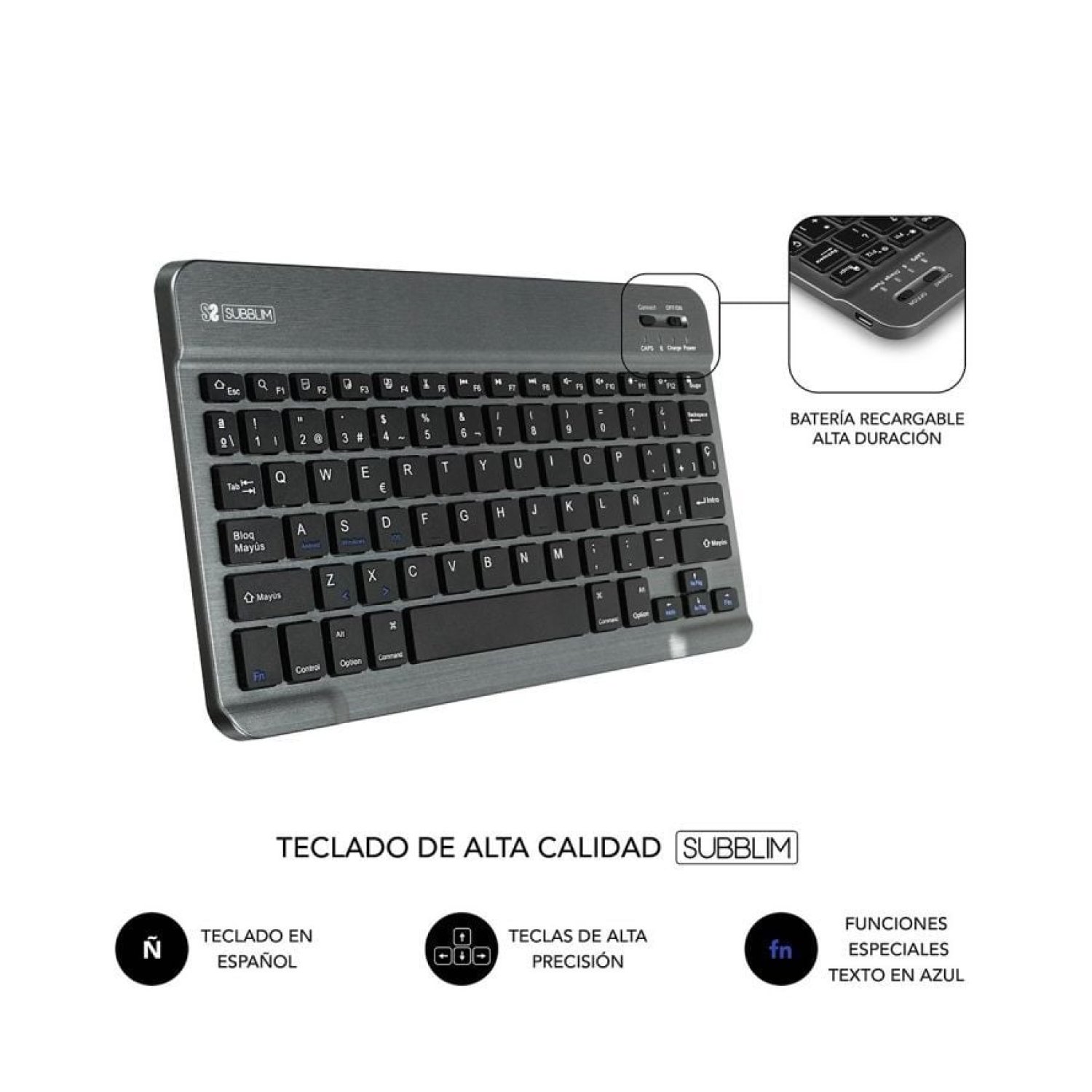 Subblim Keytab Pro · Funda con Teclado Bluetooth · 9,6"-10,8" · Gris