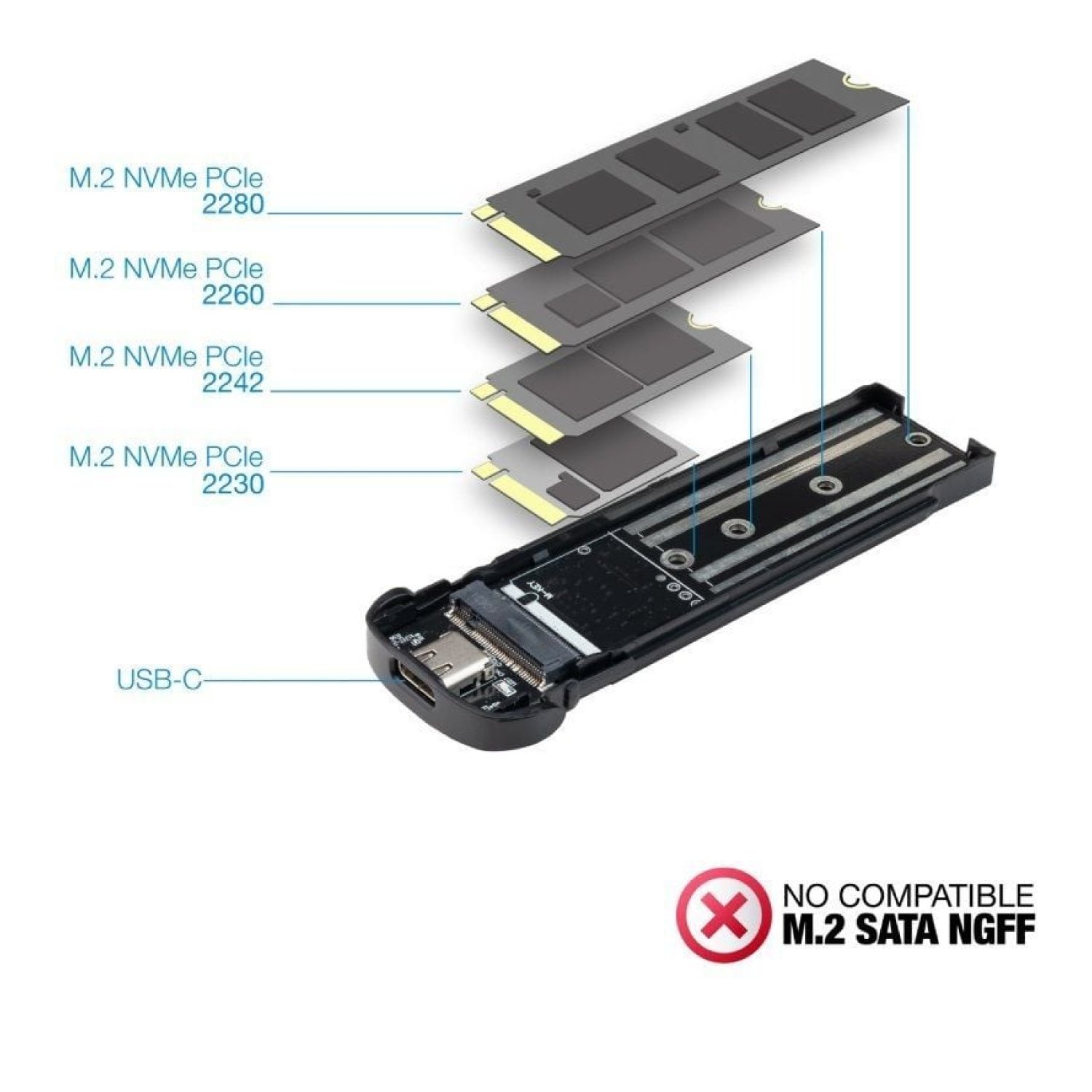 TooQ Caja Externa · Disco SSD M.2 NVMe · USB 3.1 Gen2 · Sin tornillos