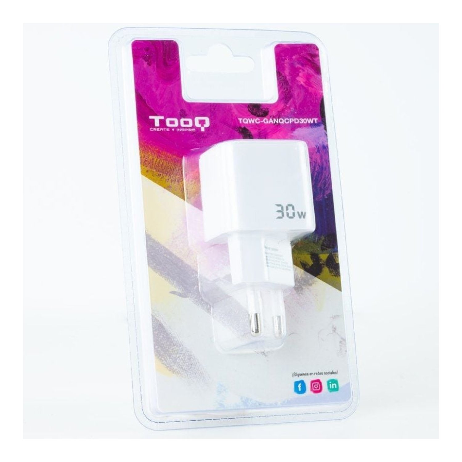 TooQ Cargador GaN 30W · USB-C + USB · Carga Rápida