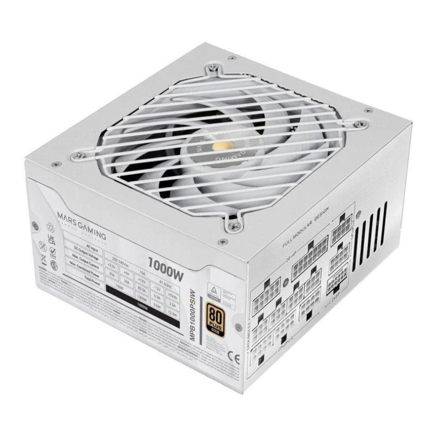 Mars Gaming MPB1000PSI · 1000W · ATX 3.1 · PCIe 5.0 · 80 Plus Gold · Blanca