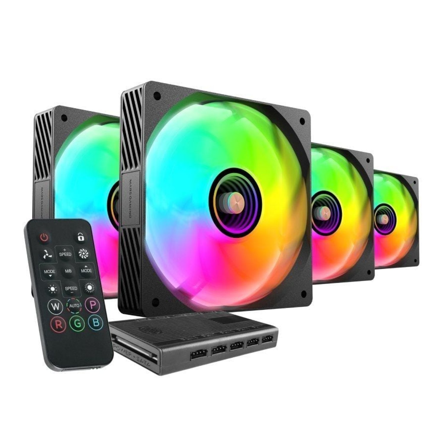 Mars Gaming MF-SI4KIT · Pack 4 Ventiladores 12cm · ARGB · HUB + Mando a Distancia