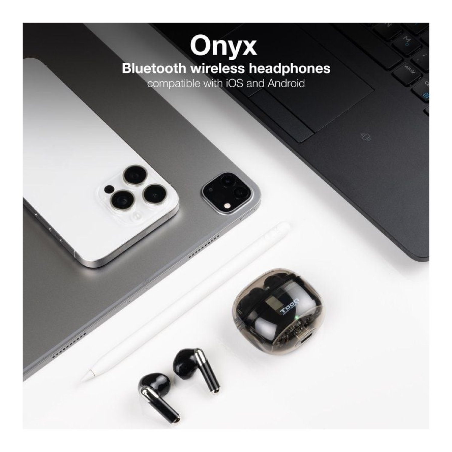 TooQ Onyx · Auriculares Bluetooth · Estuche Carga · 4h Autonomía · Negros