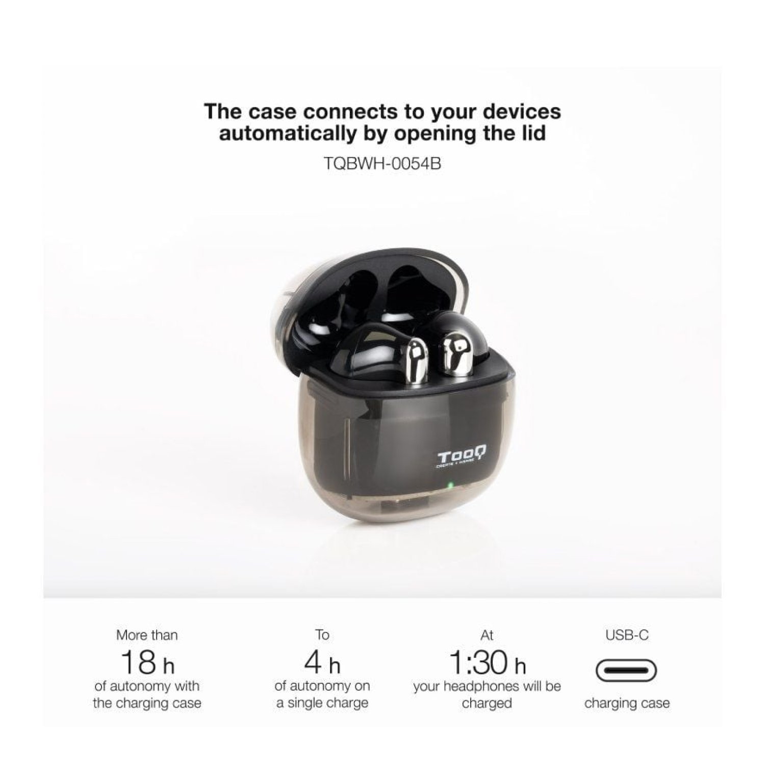 TooQ Onyx · Auriculares Bluetooth · Estuche Carga · 4h Autonomía · Negros