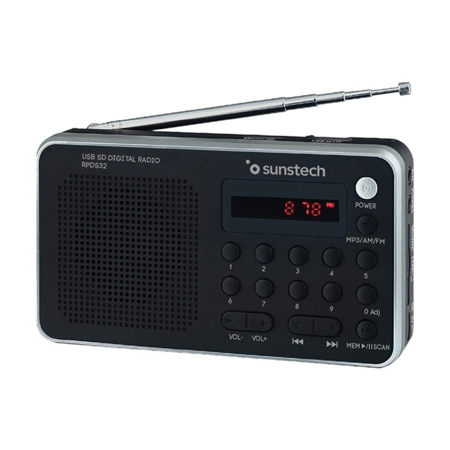 Sunstech RPD32SL · Radio Portátil · CD · Batería Recargable · Negra y Plateada