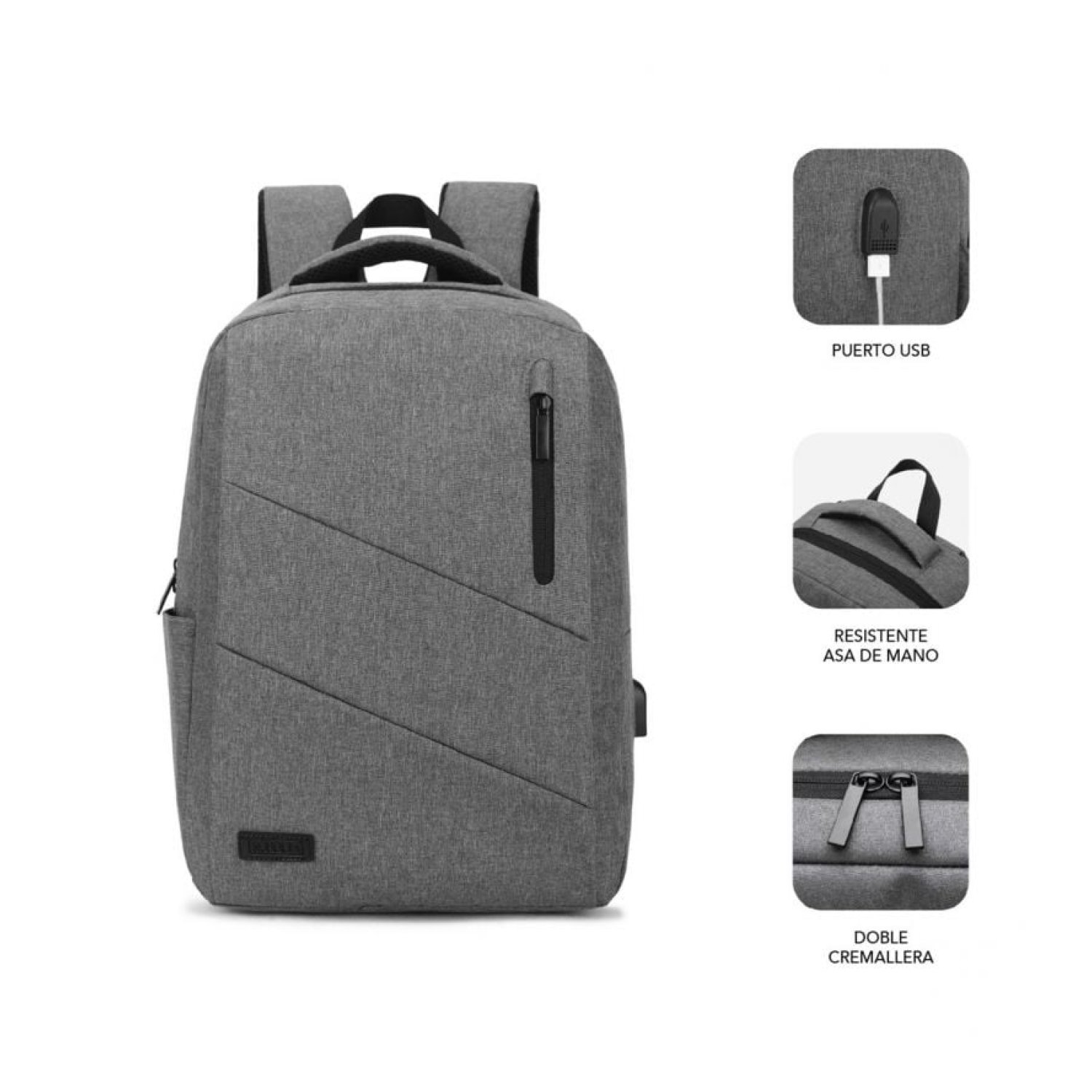 Subblim City Backpack · Mochila para Portátil · 15,6" · Puerto USB · Gris