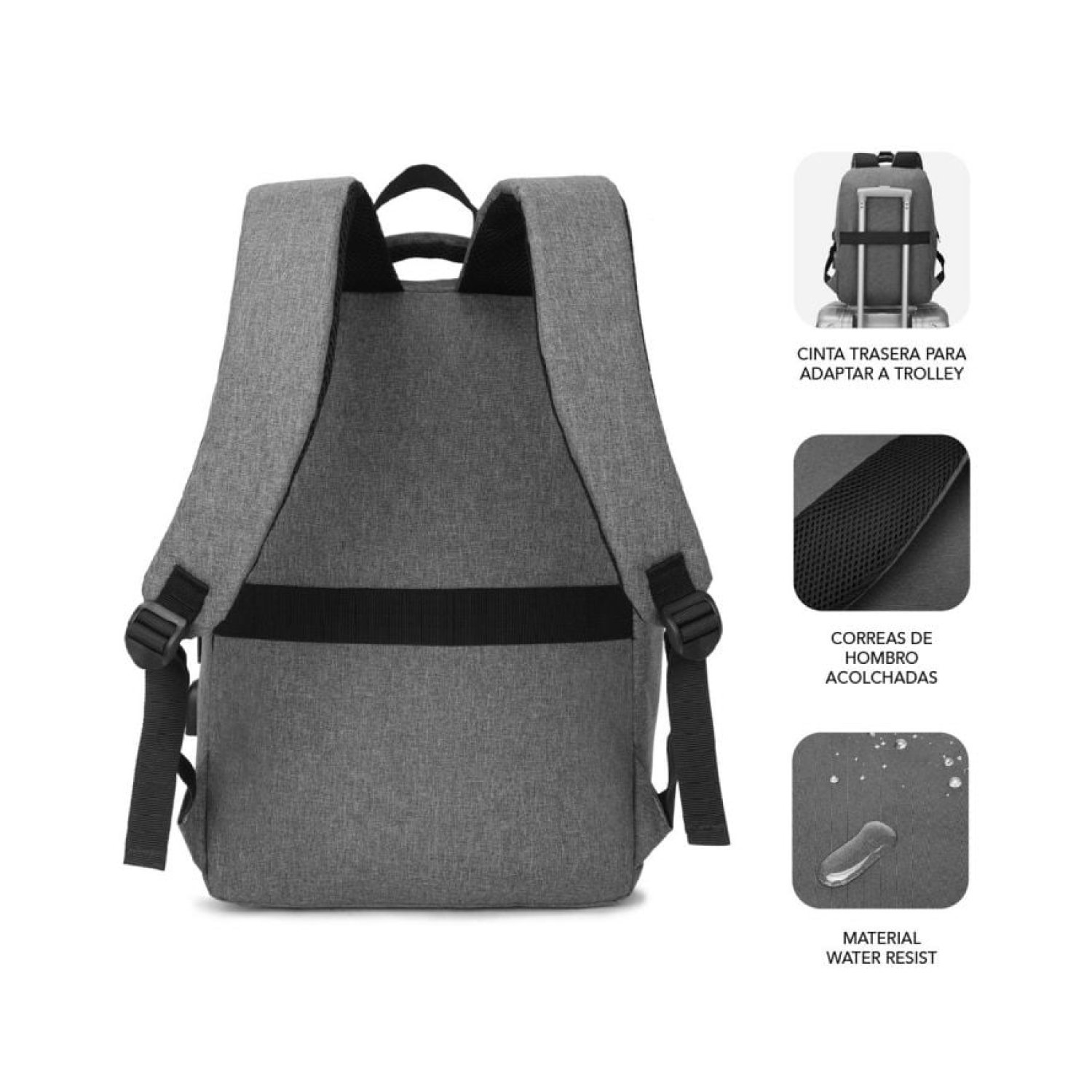 Subblim City Backpack · Mochila para Portátil · 15,6" · Puerto USB · Gris
