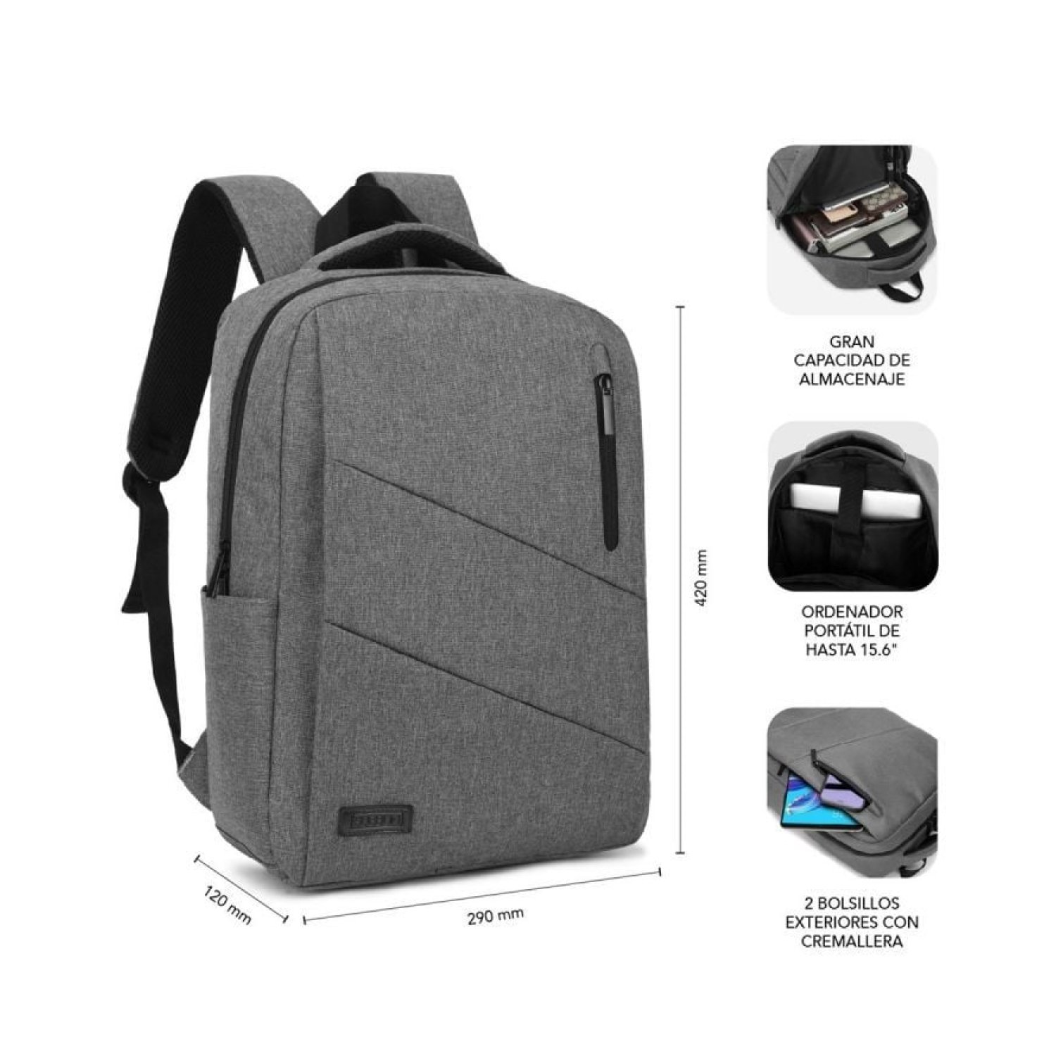 Subblim City Backpack · Mochila para Portátil · 15,6" · Puerto USB · Gris