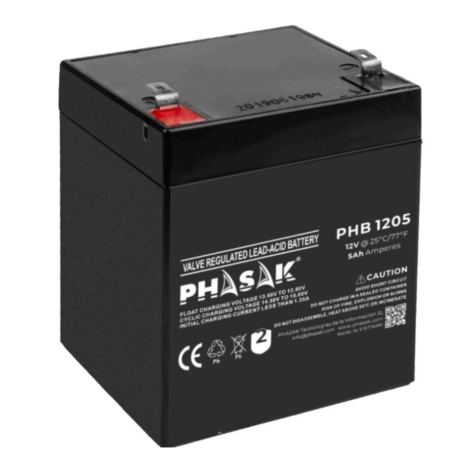 Phasak PHB 1205 · Batería Compatible SAI/UPS · 12V 5Ah