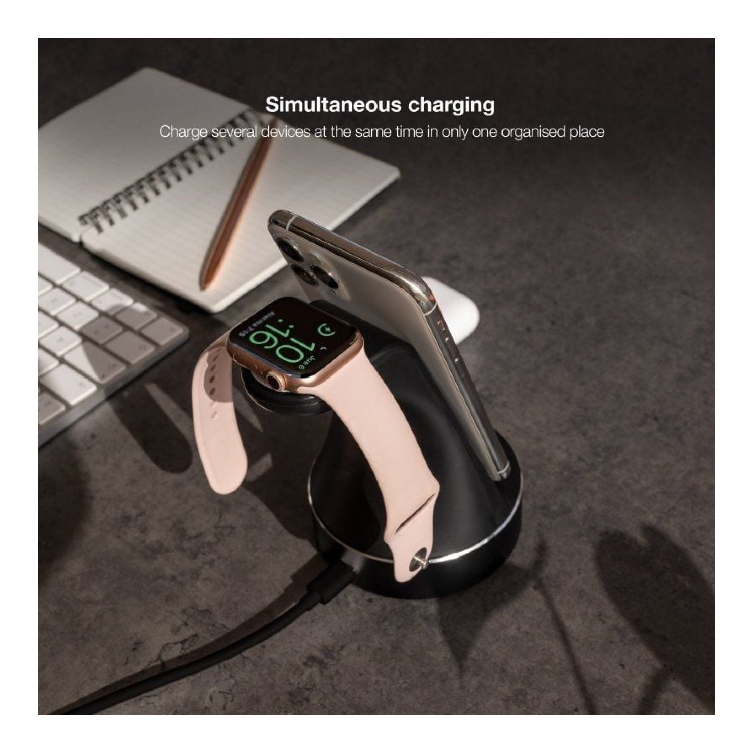 Tooq TQCD02W · Base de Carga Inalámbrica · Apple Watch + iPhone + Smartphone