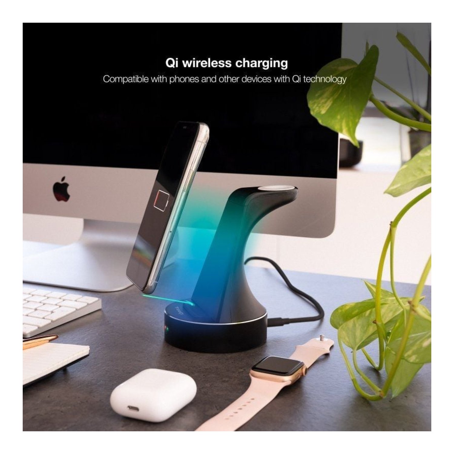 Tooq TQCD02W · Base de Carga Inalámbrica · Apple Watch + iPhone + Smartphone